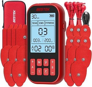 BESTEK TENS Unit Muscle Stimulator, 3-in-1 60 Program with 20 Replacement Pads, Rechargeable EMS Massage Machine for Back, Sciatica,Shoulder,Knee Pain Relief