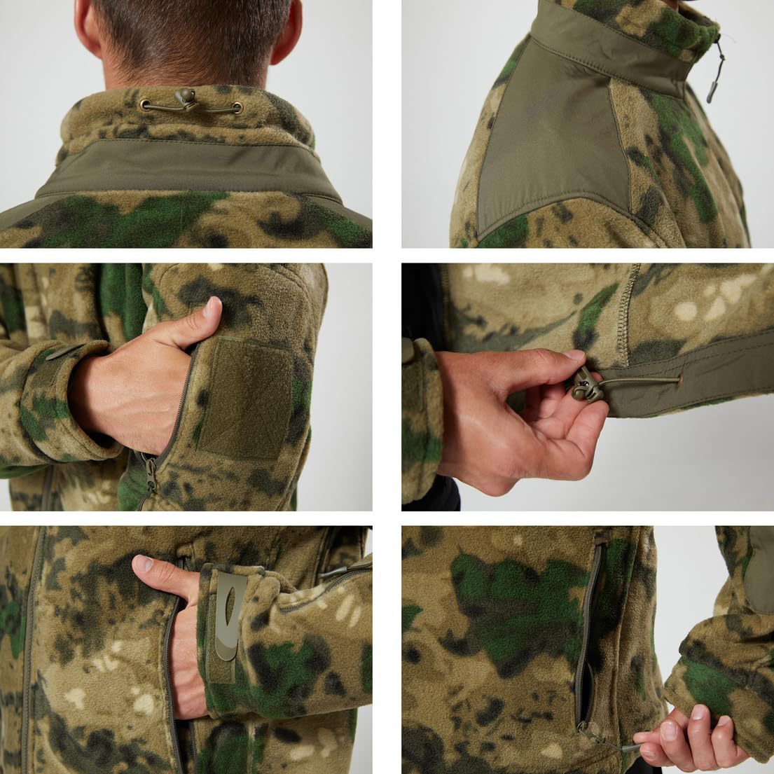 LANGWEI Giacca in Pile Mimetico da Uomo, con Cerniera Completa Morbida E Calda Copertura Softshell da Caccia