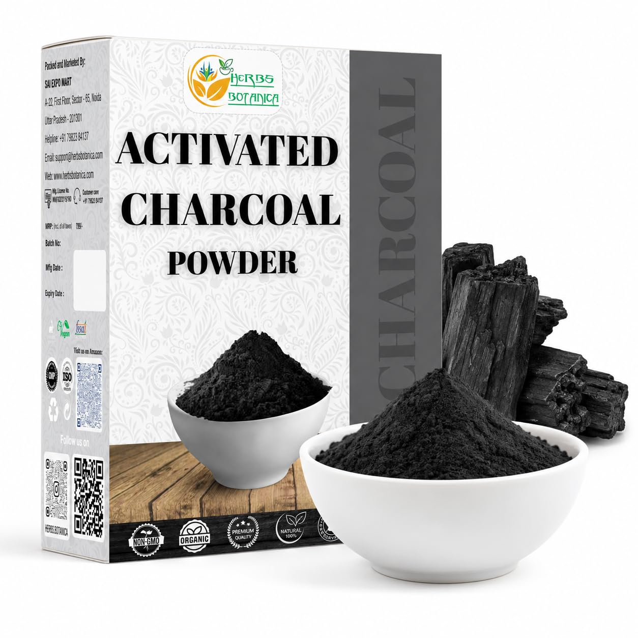 Herbs Botanica Activated Charcoal Powder, Food Grade, 2 oz