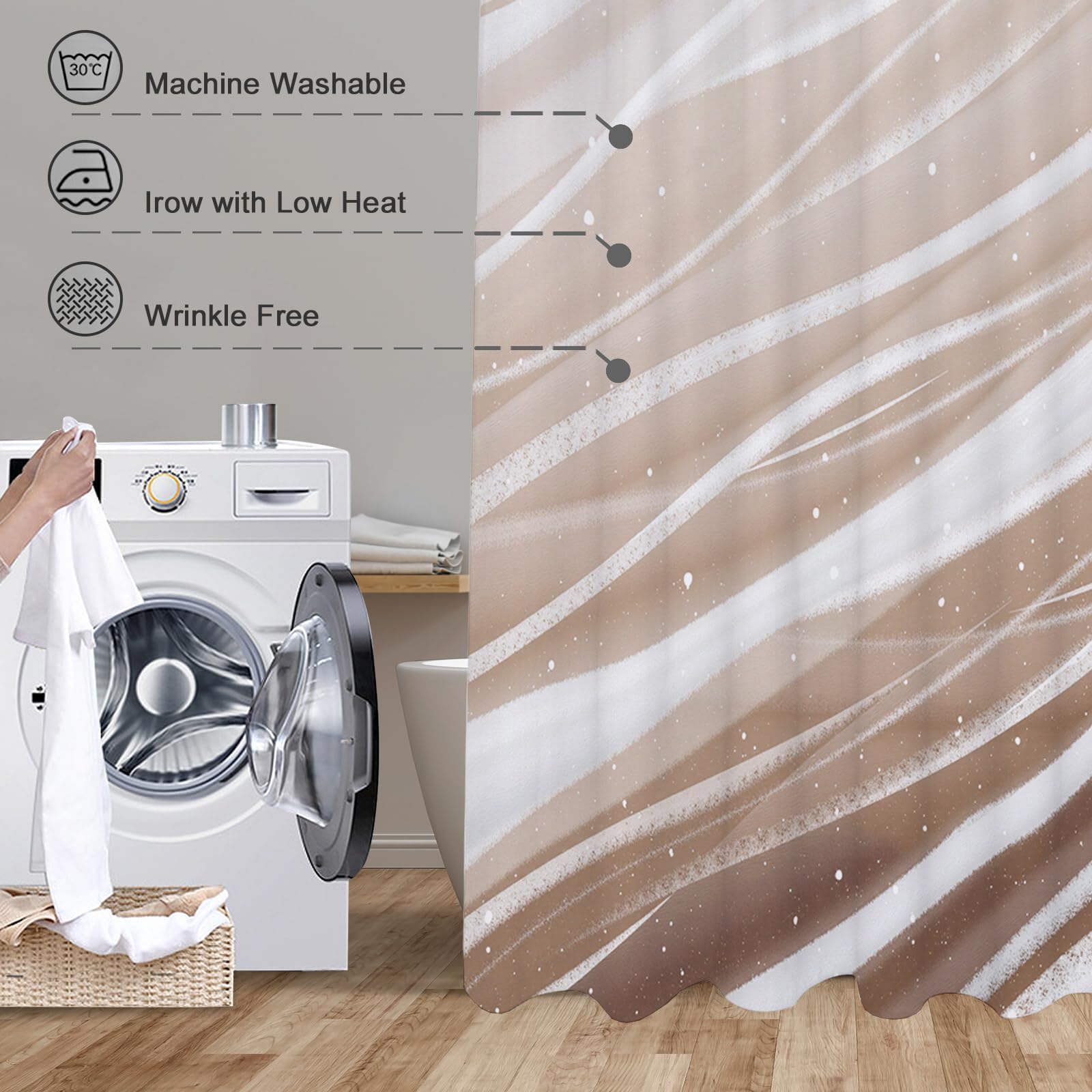 Rideau De Douche Traits De Pinceau Illustration Abstraite Tissu Imperméable Lavable avec Crochets Anti Moisissure en Polyester Rideau Douche pour Salle De Bain