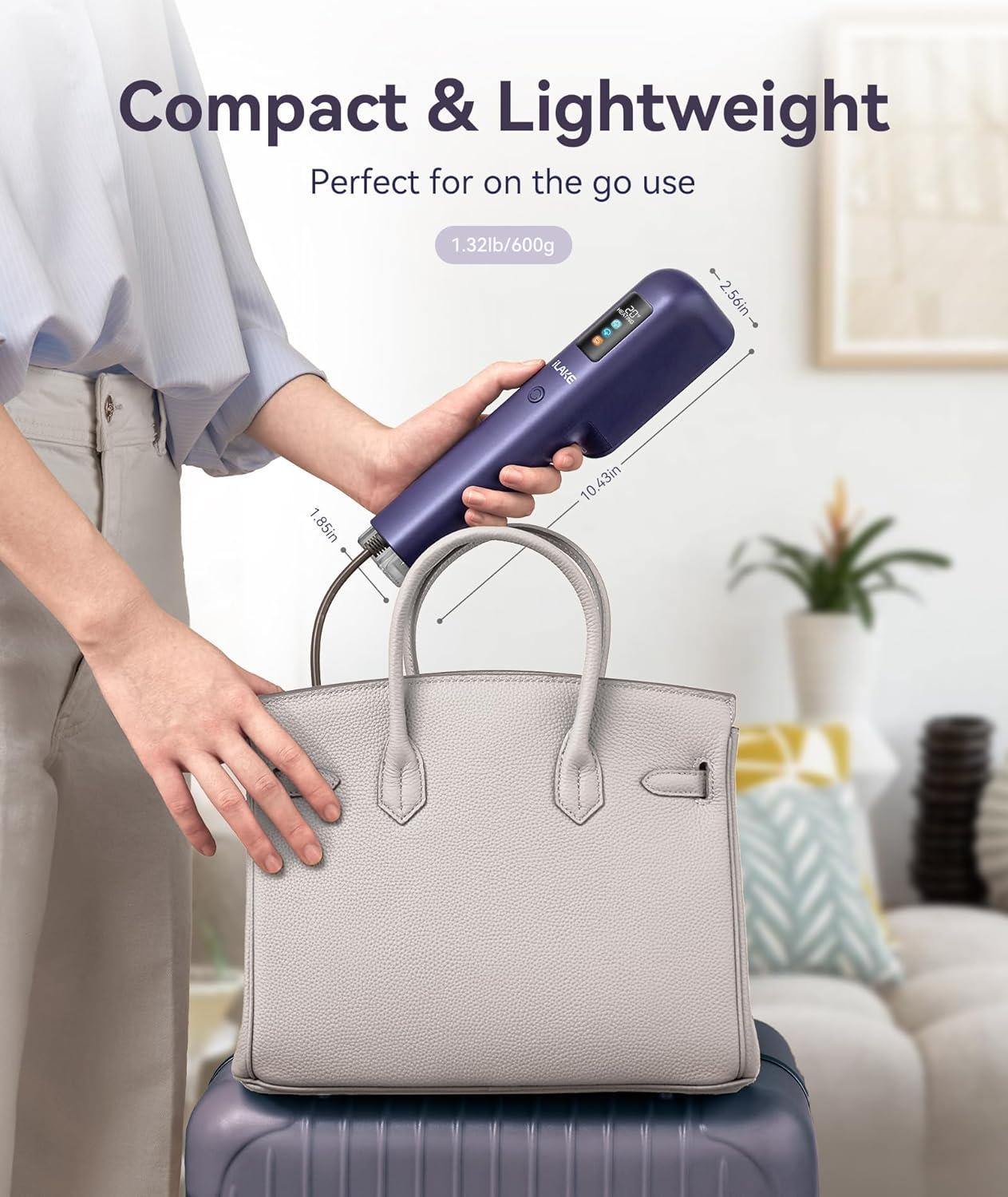 Travel Steamer for Clothes, 100-240V Dual Voltage Handheld Steamer & Iron 2-in-1, Digital Display, 20s Heat Up, Auto Shut-Off, Worldwide Use for Home & Business Travel, Dark Purple (S0)
