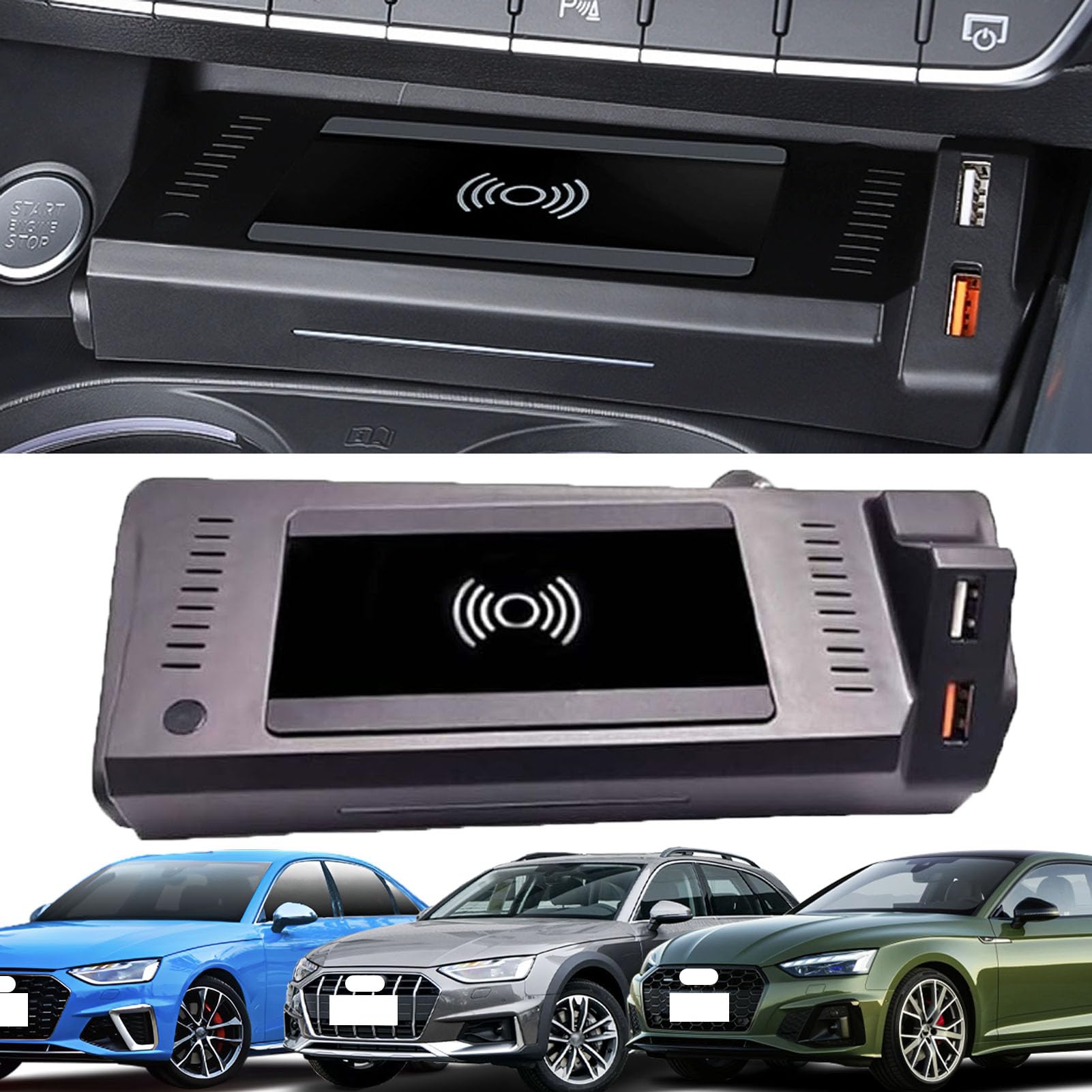 Caricabatterie Wireless per Auto per A4/S4/Rs4/A5/S5/Rs5 Tutti i Modelli Accessorio con Ricarica Rapida Wireless da 15 W, Regalo per la Famiglia