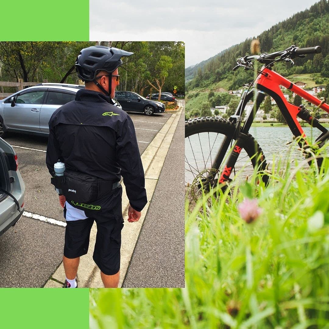 Cangurera MTB con botella, riñonera para bicicleta de montaña, riñonera lumbar, riñonera de senderismo para mujer. La riñonera de senderismo incluye una botella de 25 onzas, (2L) negro, 9.75 x 3 x