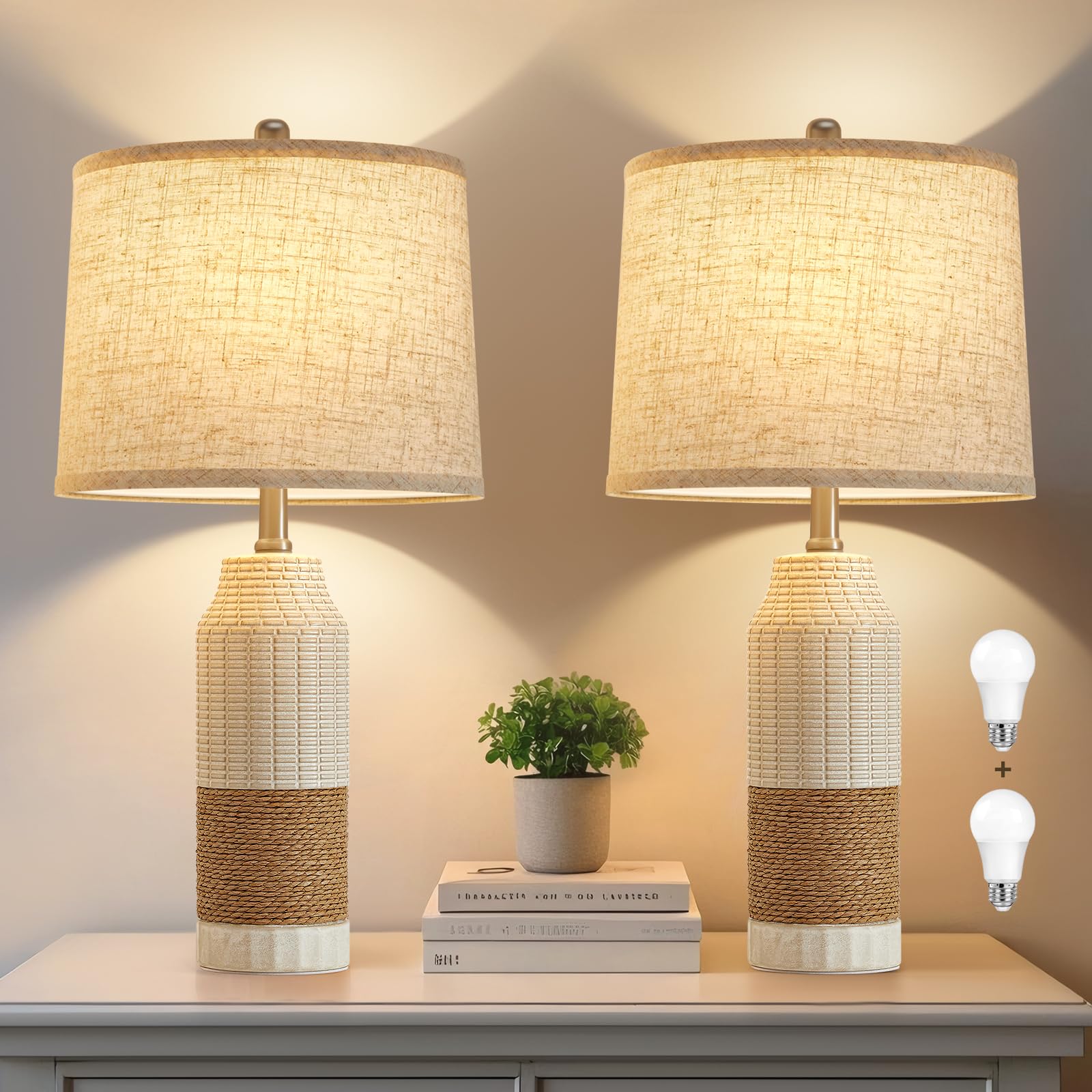 GyroVu Table Lamp Set Of 2, 18.63" Ceramic Lamp Classic Beside Lamps Nightstand Lamp Modern