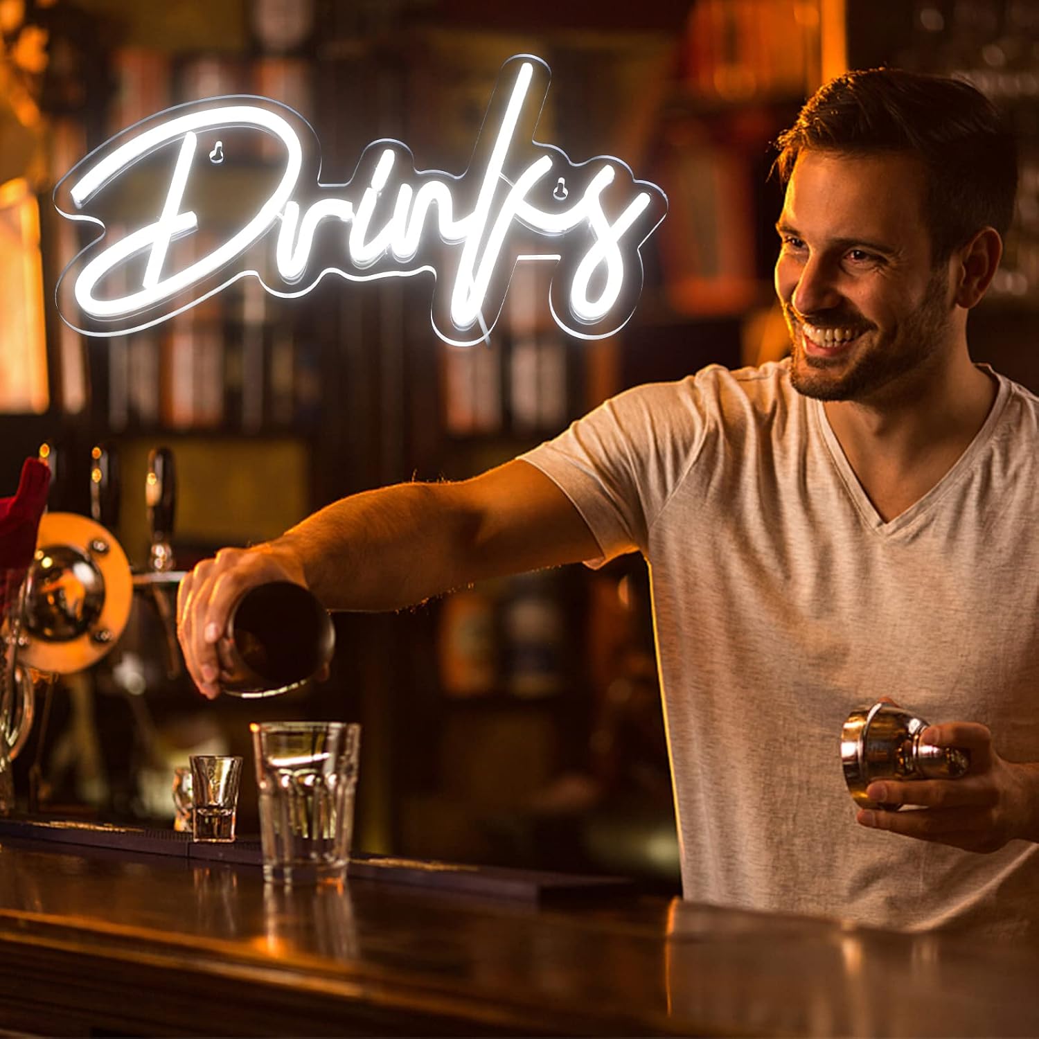 NBZJ Drinks Neon Sign Led Neon Light White Letter Neon Signs Cool Drinks Sign Lights for Bar Bedroom Party Christmas Restaurant Decoration