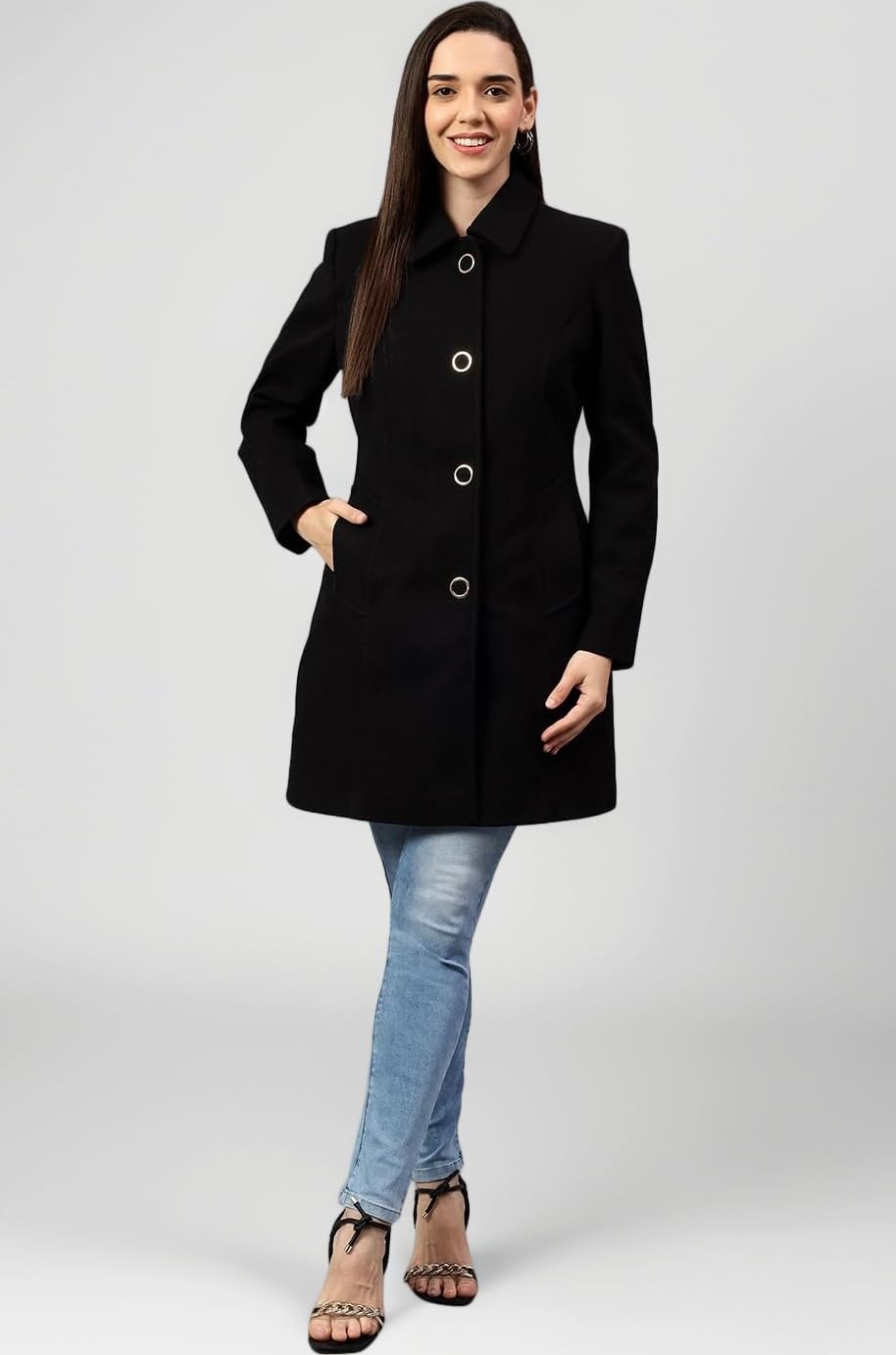 Solid Full Sleeves Regular Fit Women Casual Long Coat | Casual Winter Wear Long Coat for Women | Ladies Long Coat for Winter Wear (P_LLOC00046)