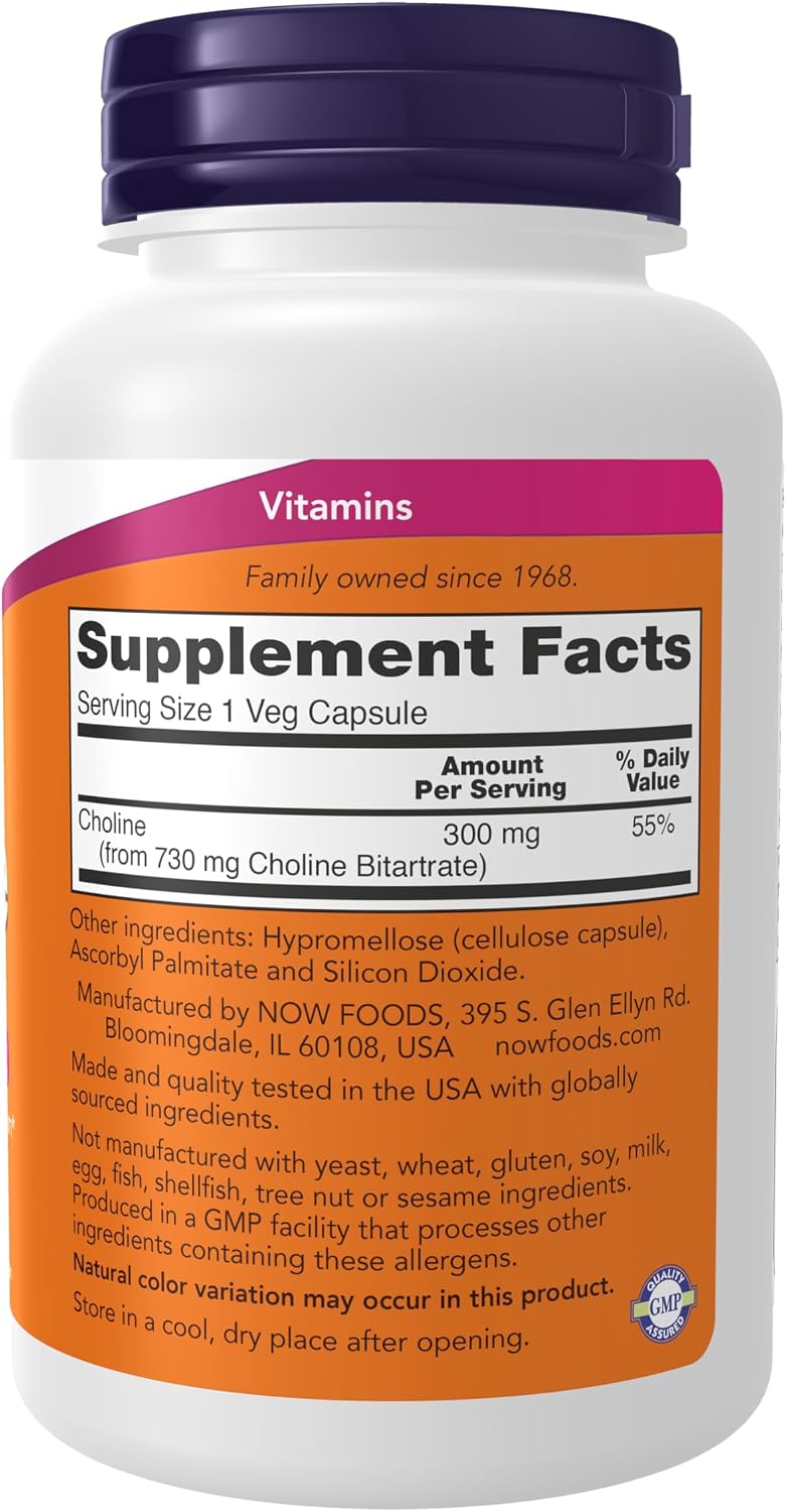 Now Choline 300mg 100 Veg Capsules - Nervous System & Liver Health Vegan