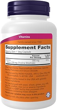 Now Supplements Choline 300 mg, 100 Veg Capsules - Supports Nervous System and Liver Health*, Vegan