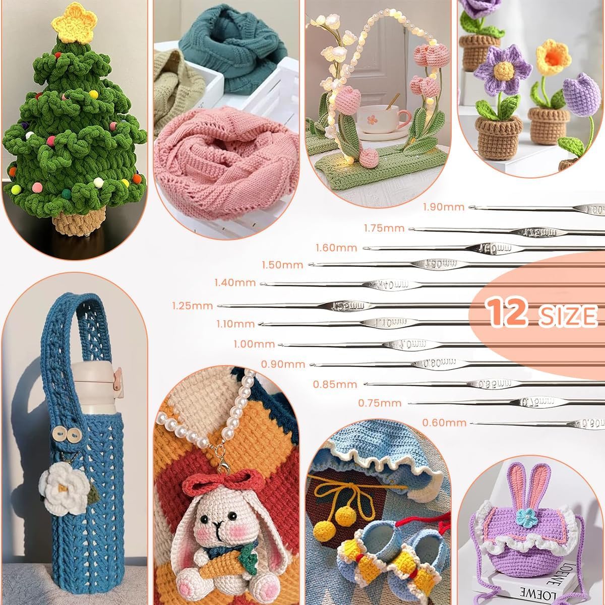 Tusmad Crochet Kit for Beginners Adults – 107 Pcs Starter Crochet & Knitting Kit with Yarn, Hooks, Stitch Markers & Accessories, Complete Crochet Set in Cactus White Storage Bag 4