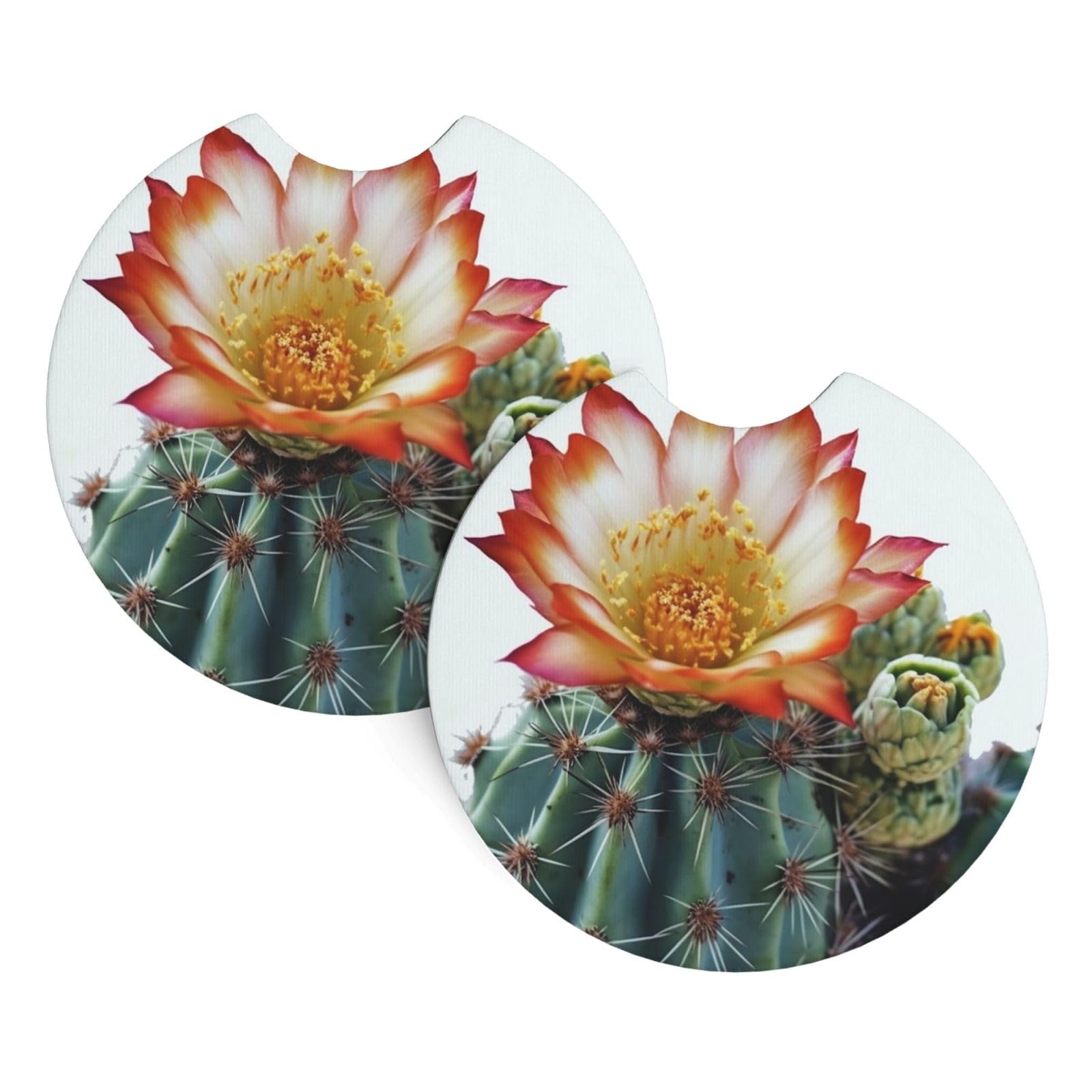 2 Pack Car Coaster for Cup Holders Fresh Blooming Cactus Car Cup Coaster 2.7" Neoprene Non-Slip Automotive Cup Mat Universal Auto Car Interior Accessories for Women Men Cup Pad