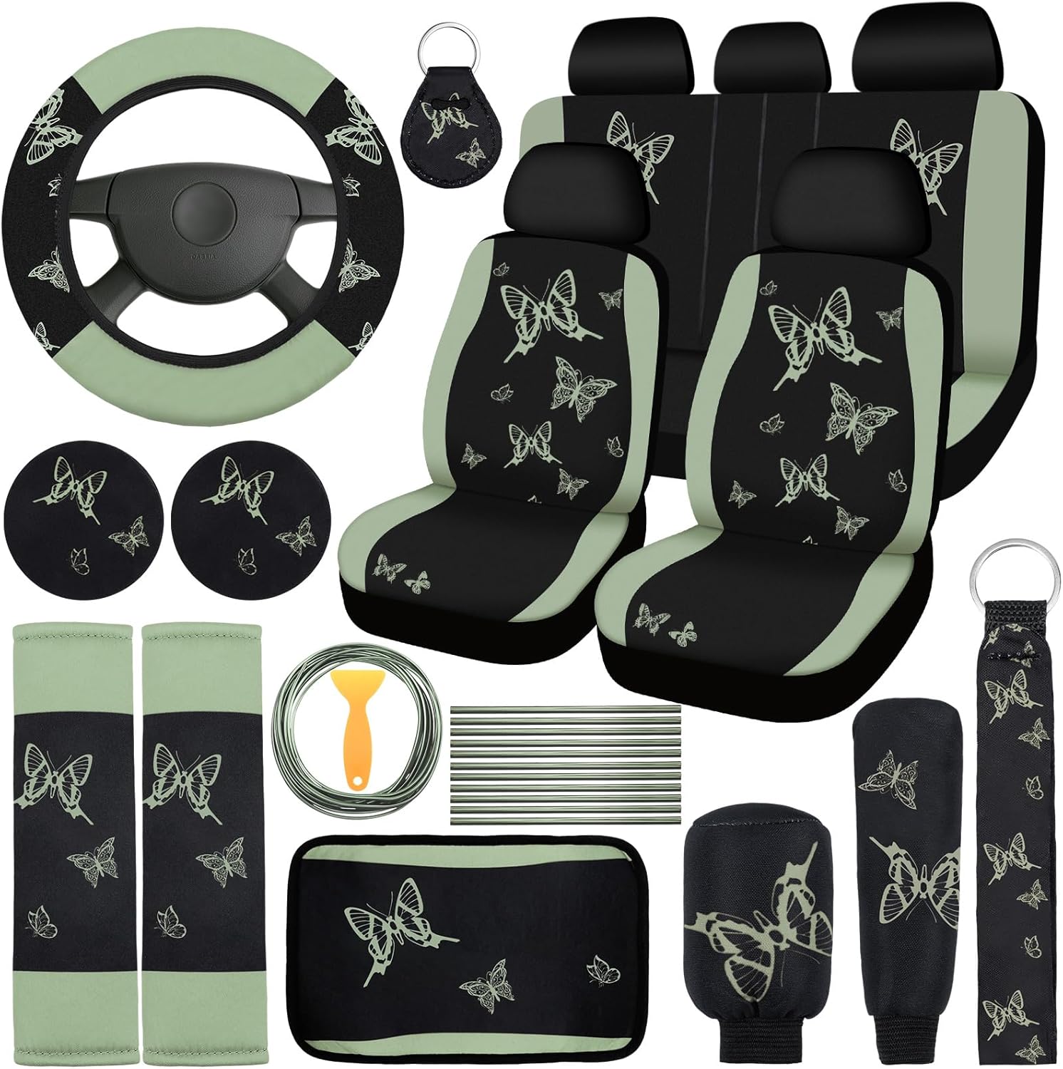 BBTO Butterfly Car Seat Full Set - interior accessories (Green/Black)