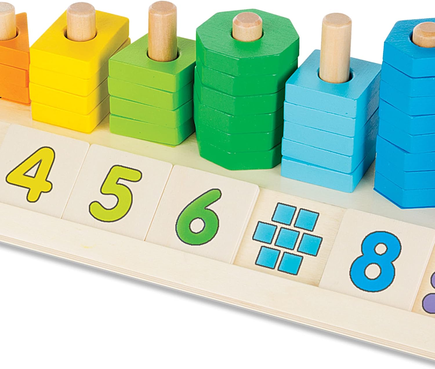Melissa & Doug Counting Shape Stacker - Wooden Educational Toy With 55 Shapes and 10 Number Tiles