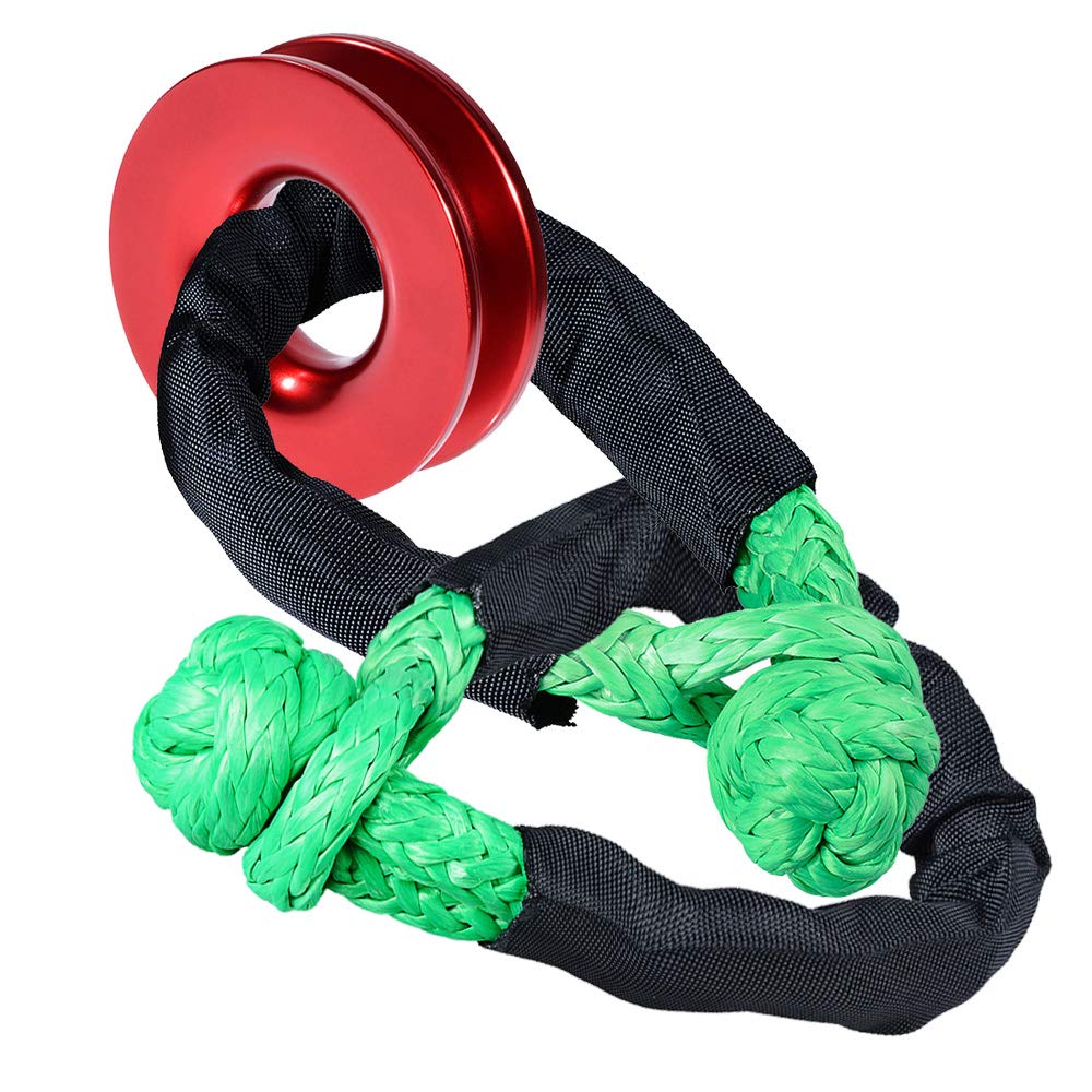 Recovery Snatch Ring RED + 2PCS UHMWPE 1/2 inch (ynthetic Soft Shackle Green Rope with Protective Sleeve for Sailing SUV ATV UTV 4X4 Towing Truck Climbing Boating
