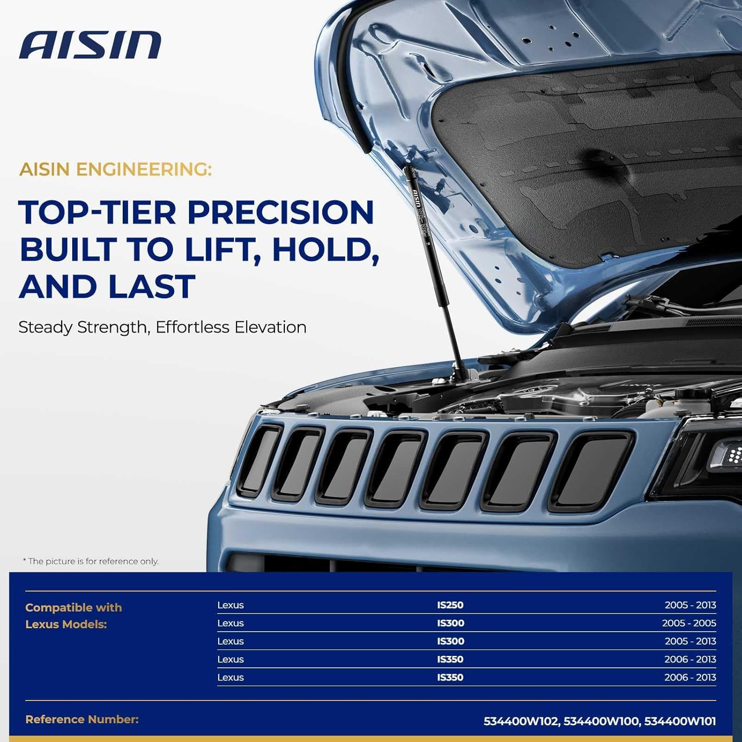 AISIN AFTERMARKET GAST-01126 Front Hood Lift Supports Shock Struts - Compatible with Lexus IS250 IS300 2005-2013, IS350 2006-2013 - Set of 2