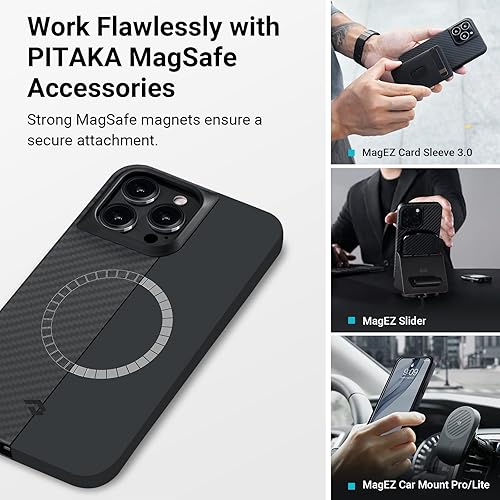 Miniatura 7 de pitaka Funda protectora para iPhone 14 Pro Max, 6.7 pulgadas, grado militar, compatible con MagSafe [MagEZ Case Pro 3] fibra de aramida 1500D,