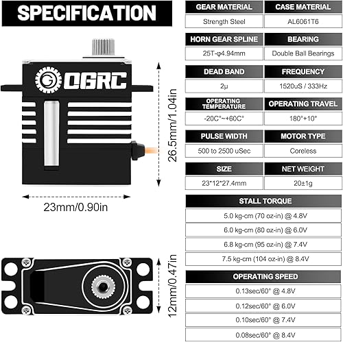 Miniatura 3 de OGRC - Servo digital de alto par para motor sin núcleo TRX4M Motor de dirección RC con servo montaje servo bocina y enlace de dirección de latón 118