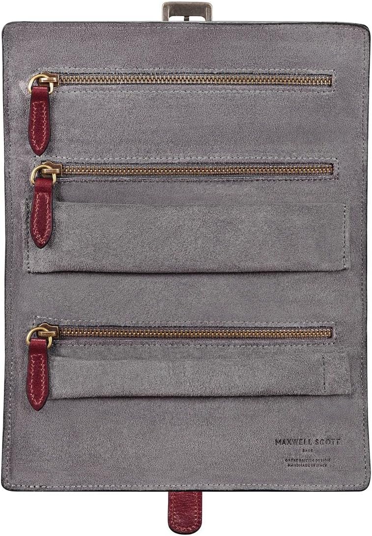 Maxwell Scott - Womens Luxury Leather Jewellery Roll with Luxury Suede Lining - Made in Italy - The Melfi Burgundy Red