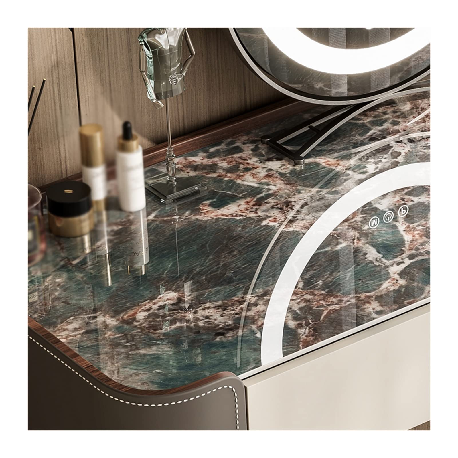 Set di tavolo da trucco minimalista dorato con specchio e sgabello, elegante armadietto portaoggetti dal design semplice per camera da letto e toeletta, dimensioni 80 cm, perfetto per gli amanti del