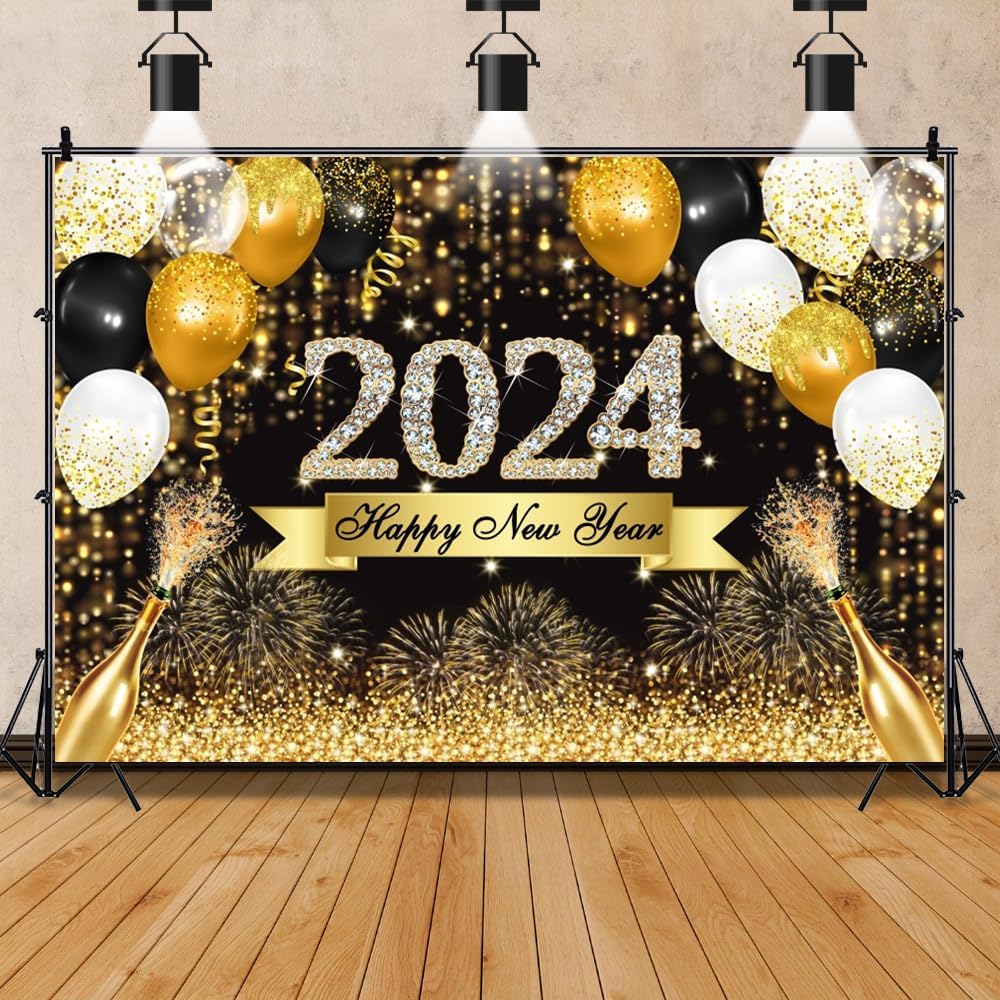 Amazon.com : 7x5ft Happy New Year Photography Backdrop White and Golden ...