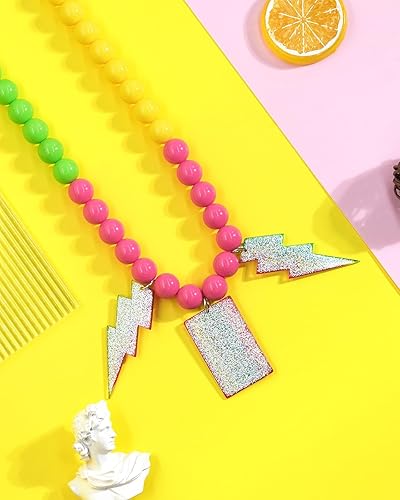 Miniatura 4 de Ronglry Accesorios de disfraz de los años 80 para mujer, collar de los años 80, collares de cuentas de neón para fiestas brillantes, collares