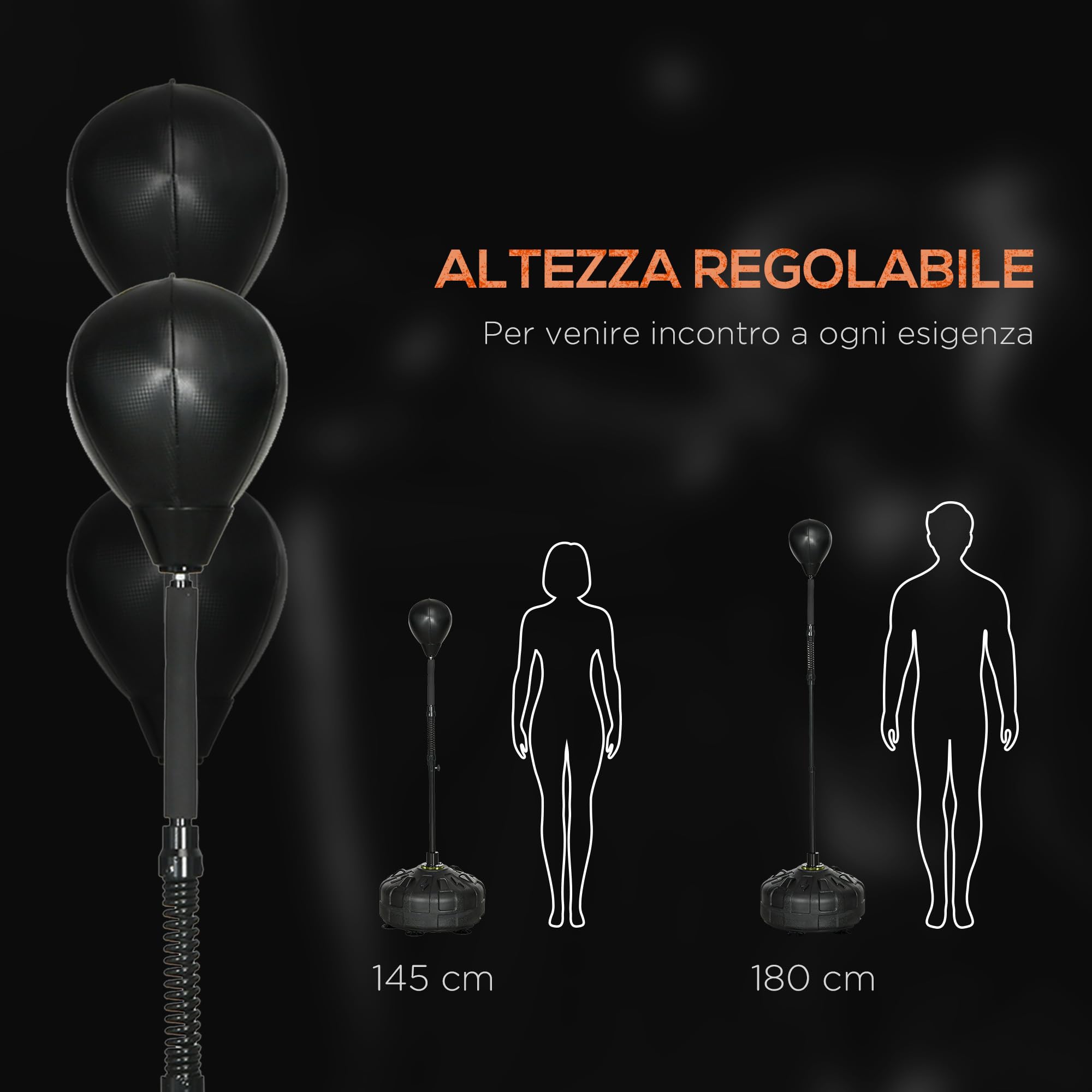 SPORTNOW Palla da boxe da pavimento per adulti, con base riempibile e ventose, regolabile in altezza, per casa, palestra, casa e palestra