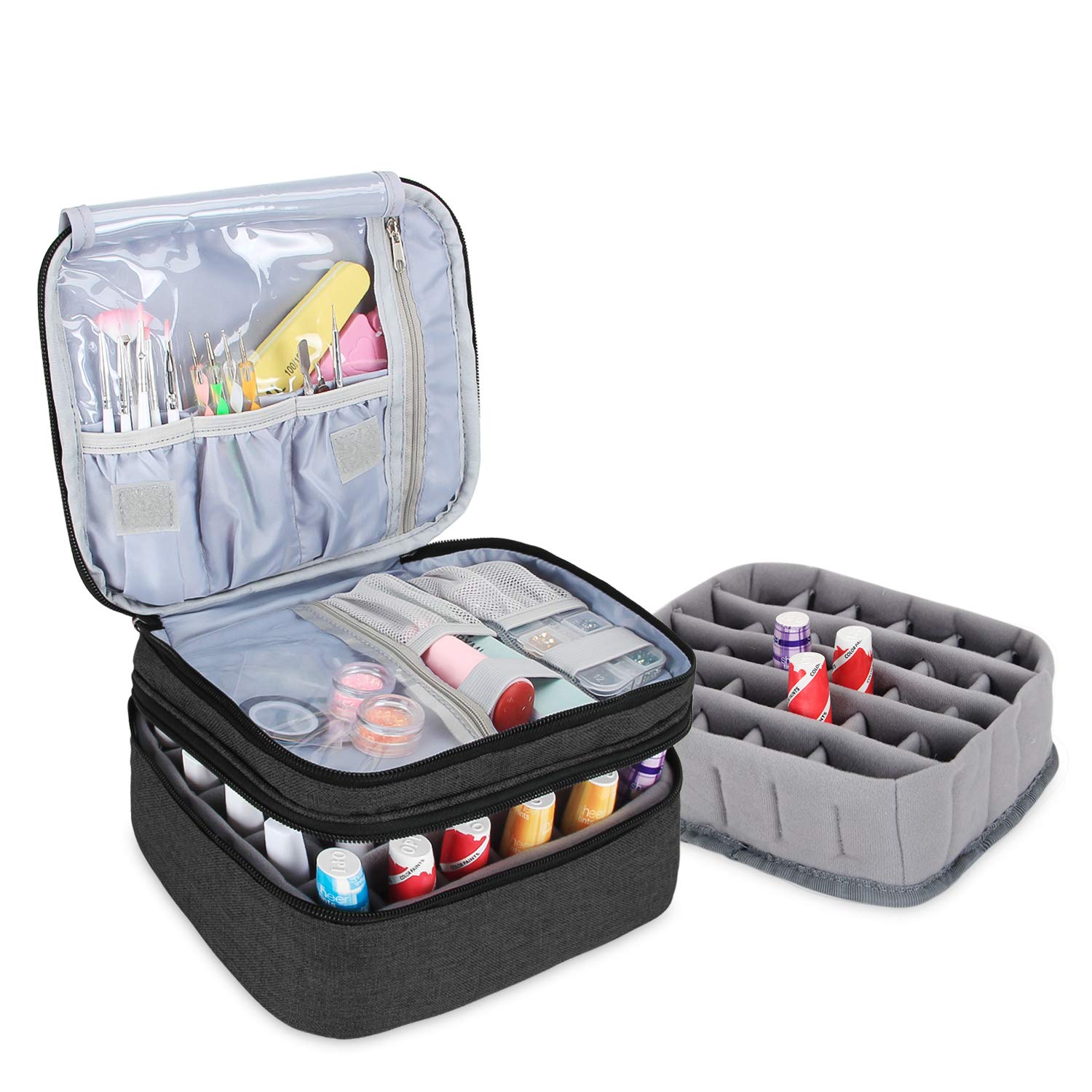 Luxja Organizer na lakier do paznokci, etui na lakier do paznokci, uchwyt na lakier do paznokci - mieści 30 butelek (15 ml - 0,5 fl), dwuwarstwowa torba do przechowywania lakierów i manicure, czarny