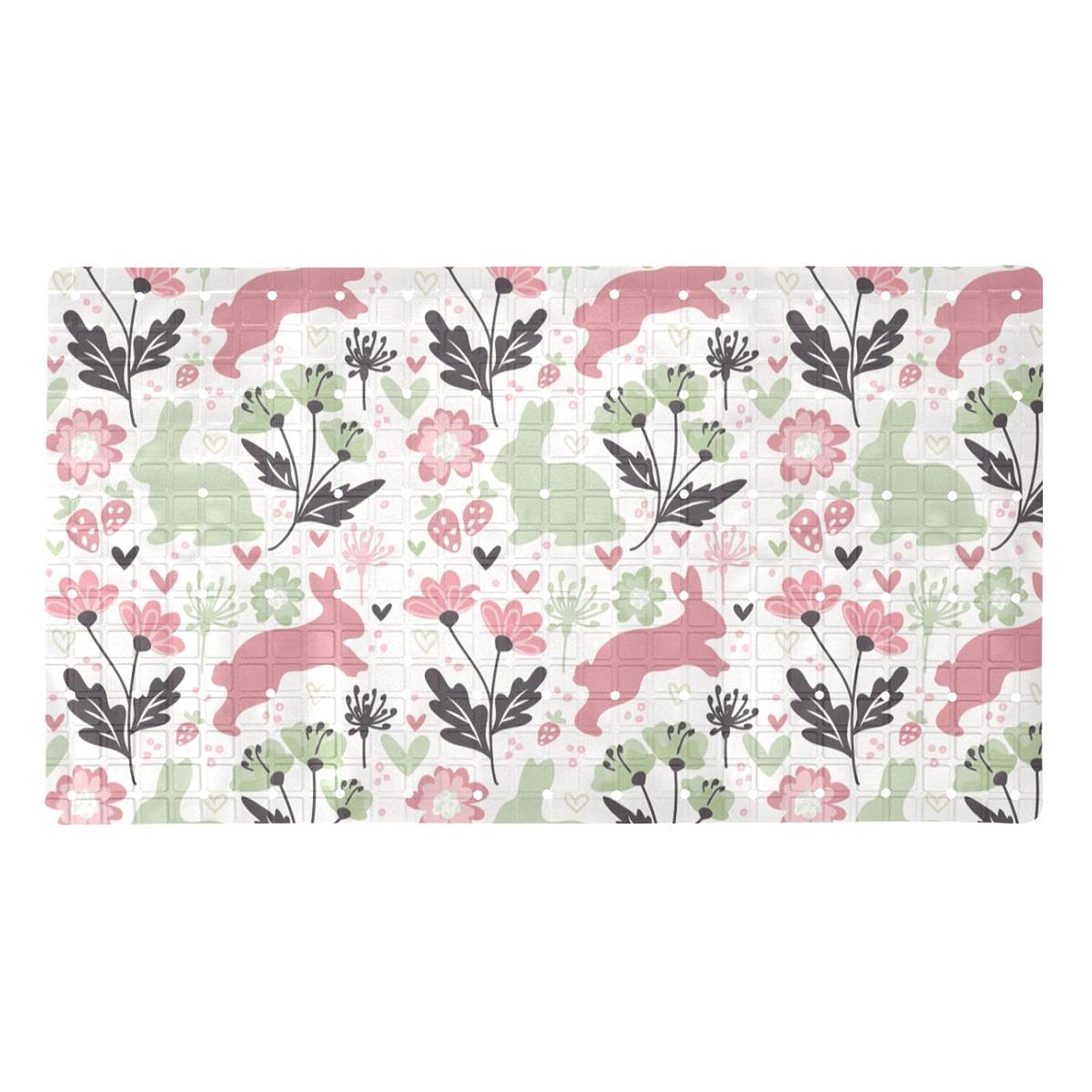 Tapis antidérapant pour baignoire motif lapin de Pâques lavable en machine