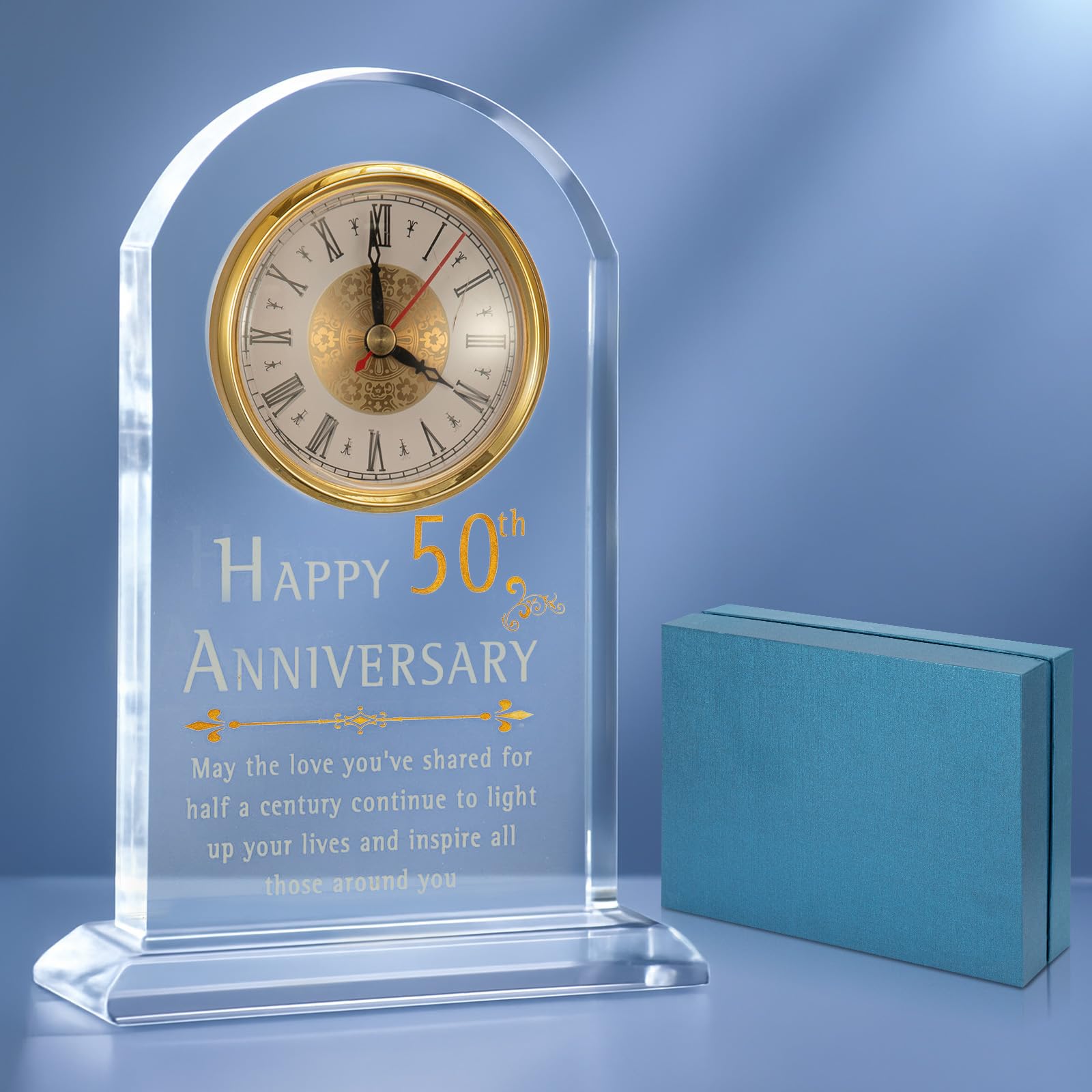 Sunnynest 50Th Anniversary Wedding Gift, Anniversary Quartz Clock, Desk Table Clock, 50 Years Of Marriage, Golden Wedding For Couple, Parents, Grandparents