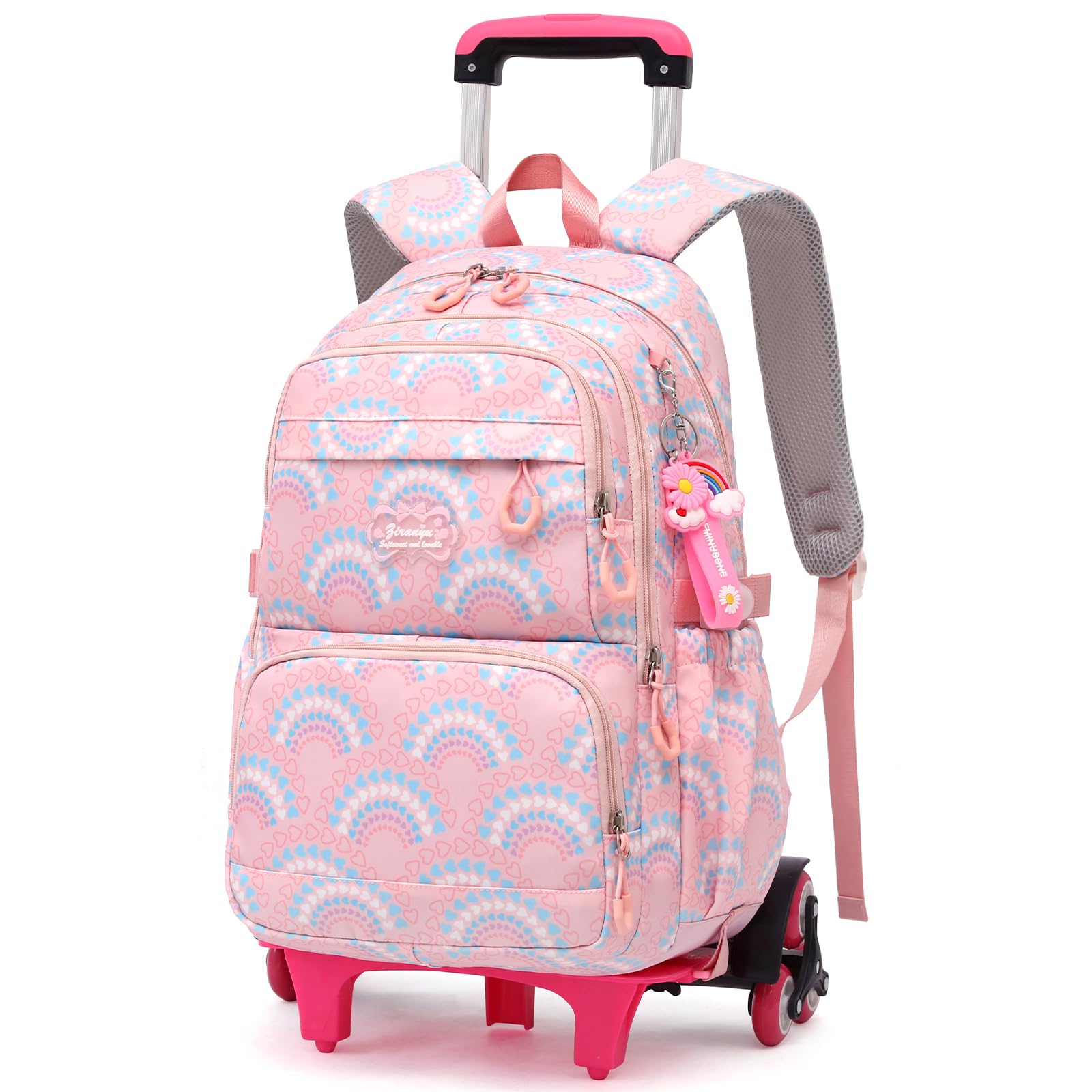 Amythe Mochila Escolar para Niña 9+ años, Mochilas con Ruedas para Adolescentes, Bolso Informal con Carro para Escuela/Viajes para Chicas, Diseño Elegante y Funcional, 6 Ruedas