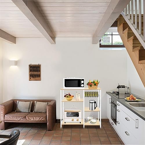 Miniatura 3 de wenyuyu Estante de cocina para panadería, soporte para horno microondas de 3 niveles con marco de acero, estante de estación de trabajo, barra de