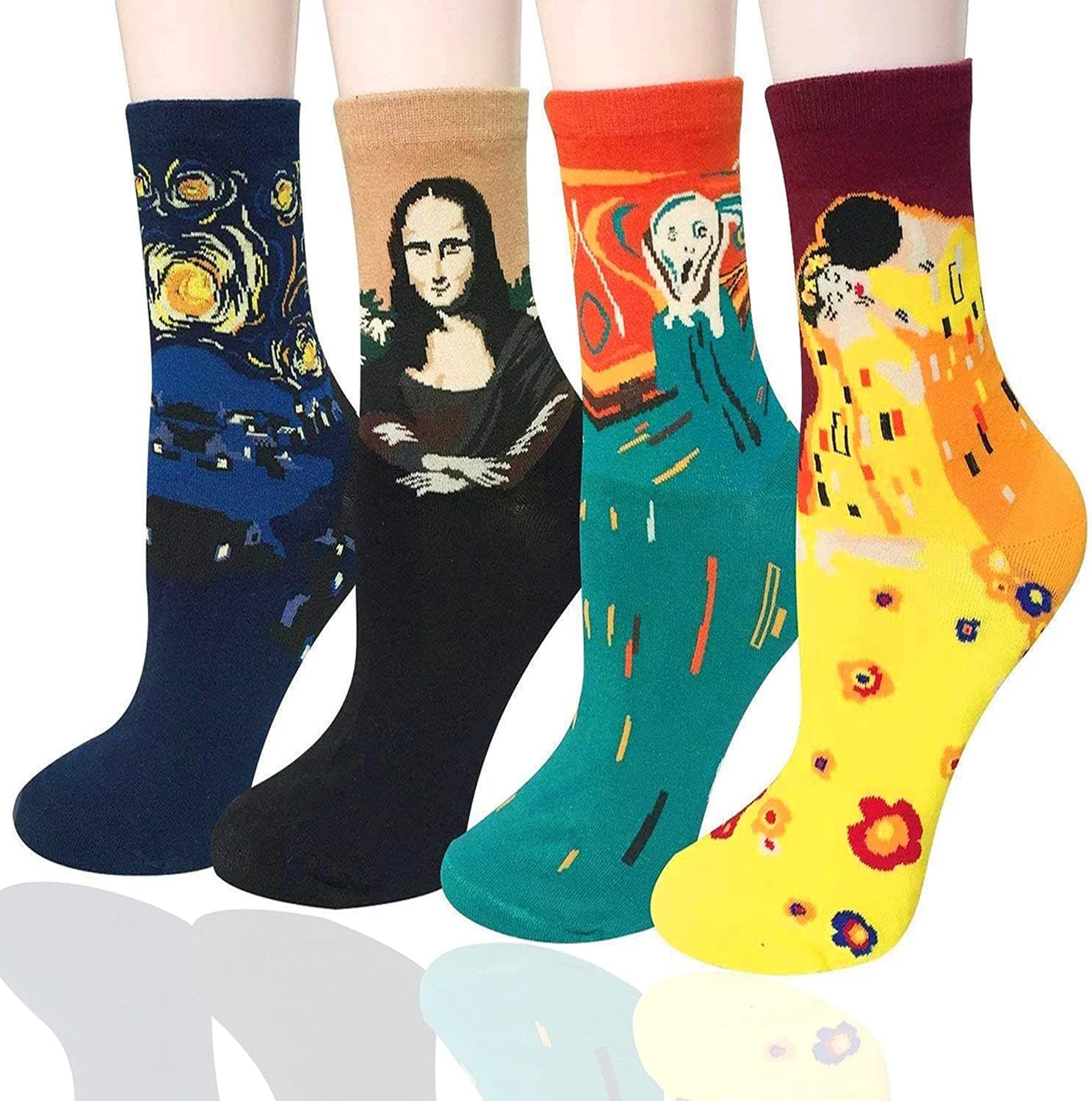 4 Pairs Womens Art Socks - Funny Cotton Ladies Socks, Masterpiece Painting Novelty Comfortable Cosy & Funky, Art Funny Gifts for Women, Unique Designs for Women