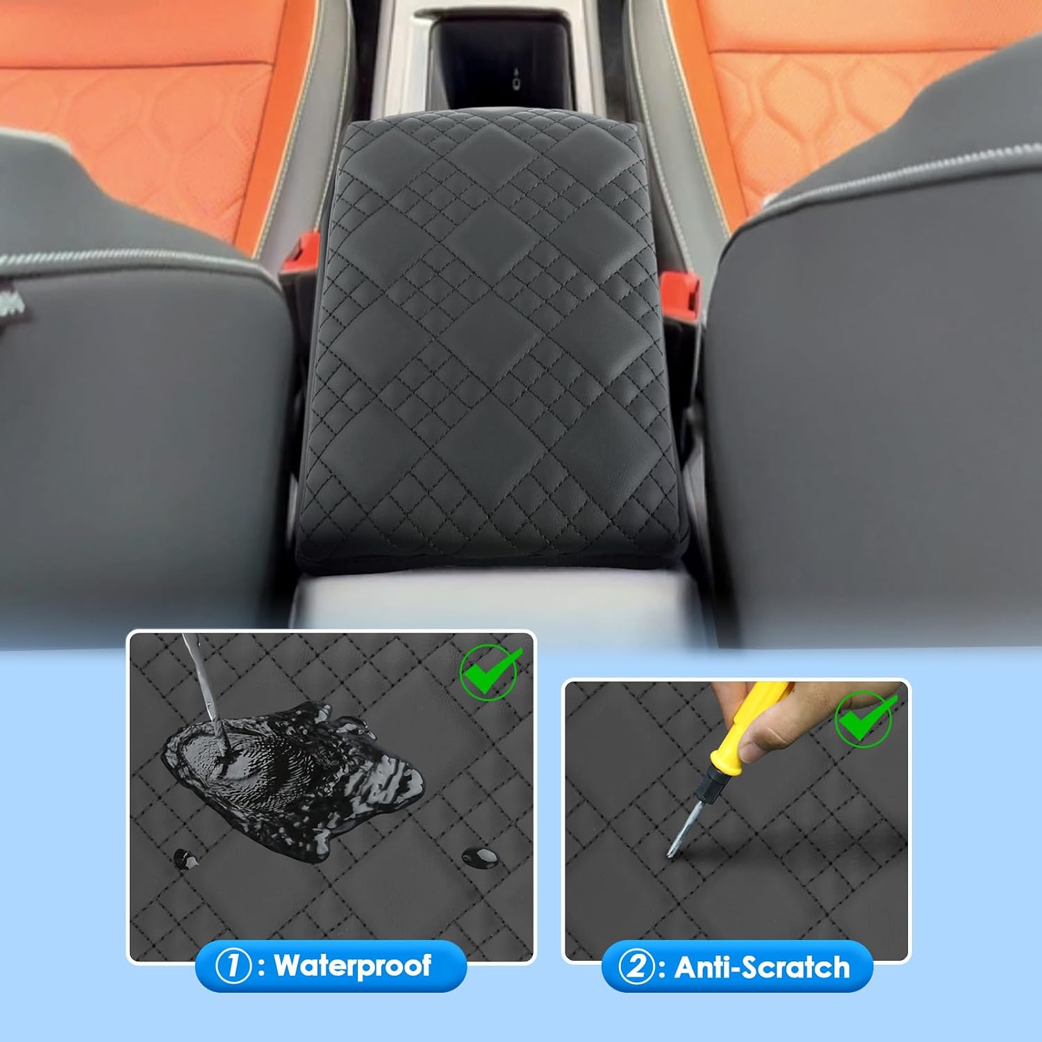 2025 2026 Tiguan Accessories Center Console Cover for VW Tiguan (S/SE/SE R-Line Black/SEL R-Line/SEL R-Line Turbo), Cushion&Comfy Leather Armrest Cover 2026 2025 Tiguan Accessories (Padded)