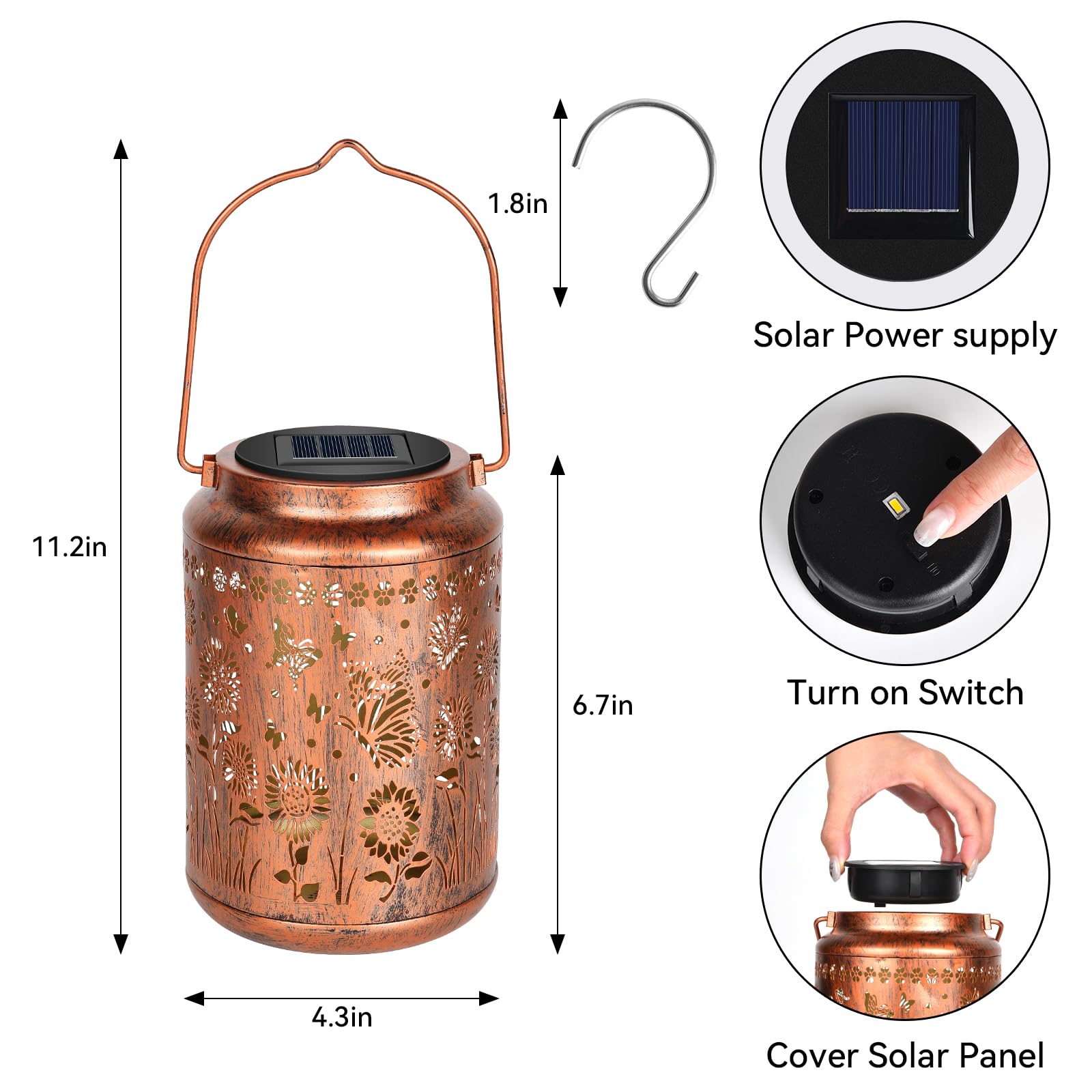 Faroles solares de mariposa para exteriores, luces colgantes de metal de girasol, luces solares LED impermeables para jardín, patio, camino, decoración de césped, regalos de cumpleaños para mujeres