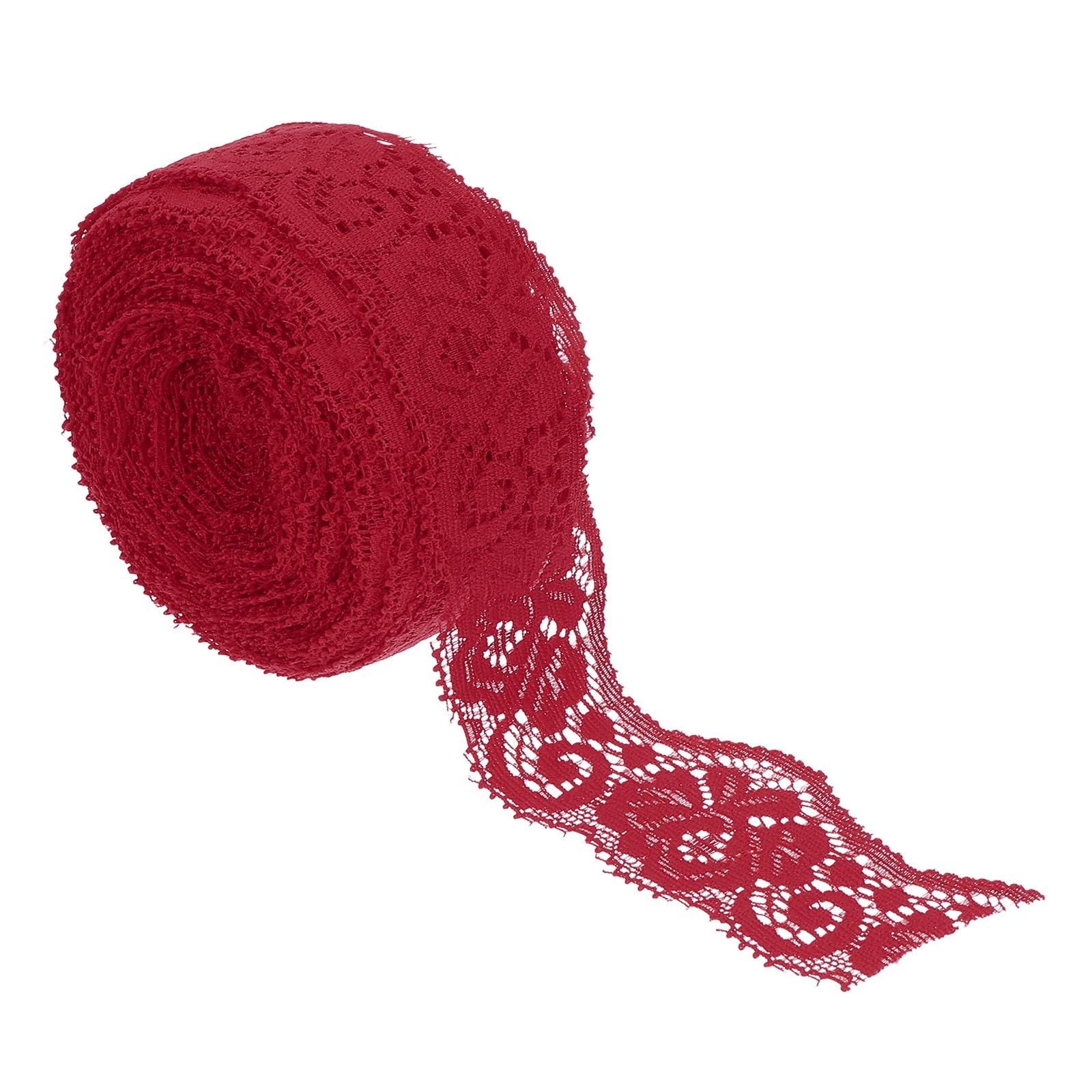 sourcing map 3.5cm Wide Elastic Lace Ribbon, Vintage Floral Pattern Dark Red Stretch Lace Fabric Trim by Roll for Garment DIY Crafts Dress Sewing Making Bridal Wedding Decor