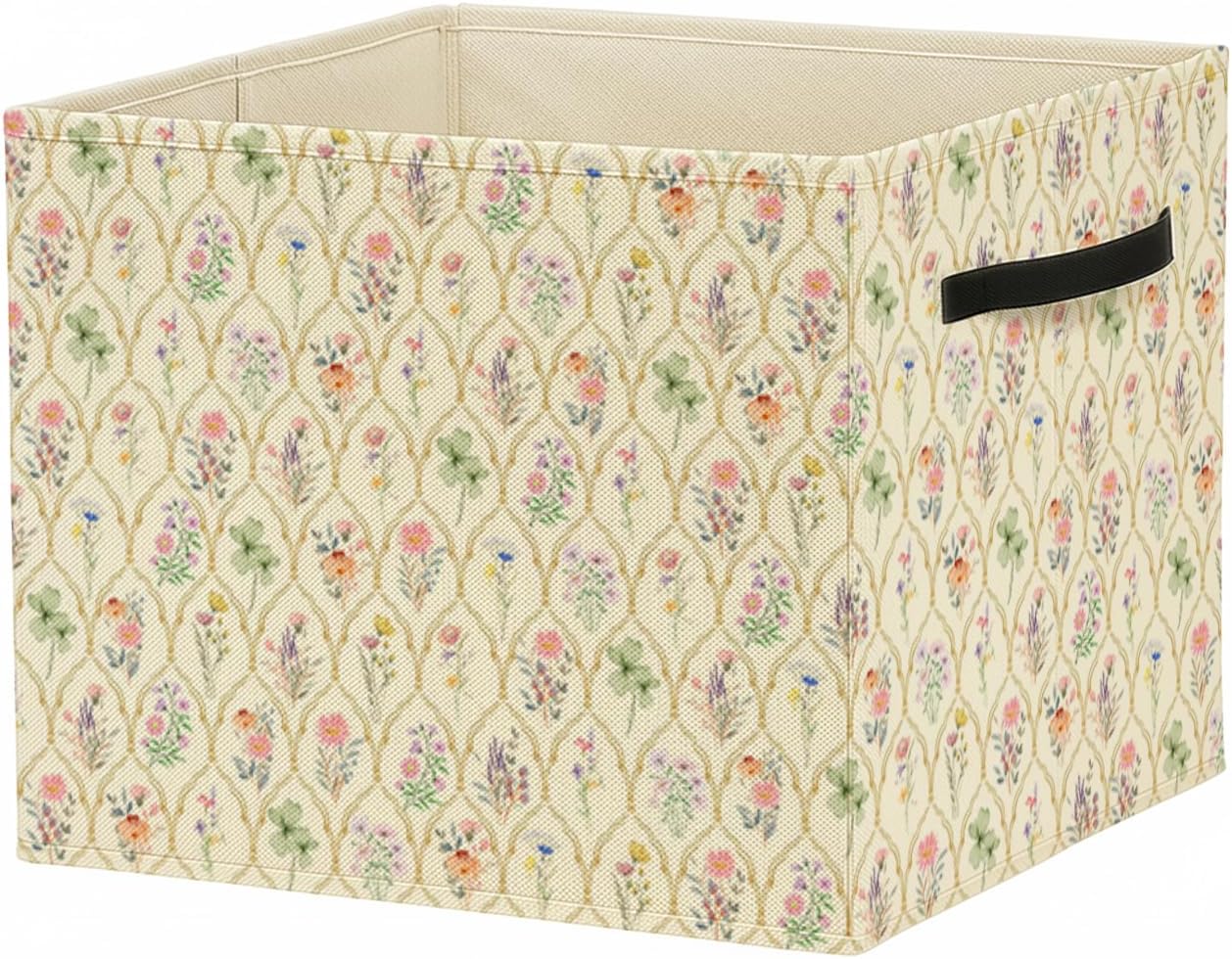 Goose Girl Nursery Storage Bin Box with Handles, Pink Goose Cottagecore Floral Foldable Baskets Organizer for Kids Girls Room Nursery Bedroom Bathroom Home Clothes Toys Books