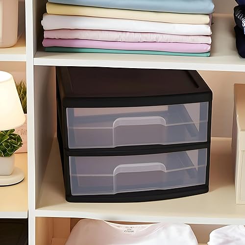 Miniatura 8 de HOMZ Paquete de 2 carritos de almacenamiento de 2 cajones, cajones de plástico transparente, 14.25 pulgadas de ancho, mediano, marco negro,