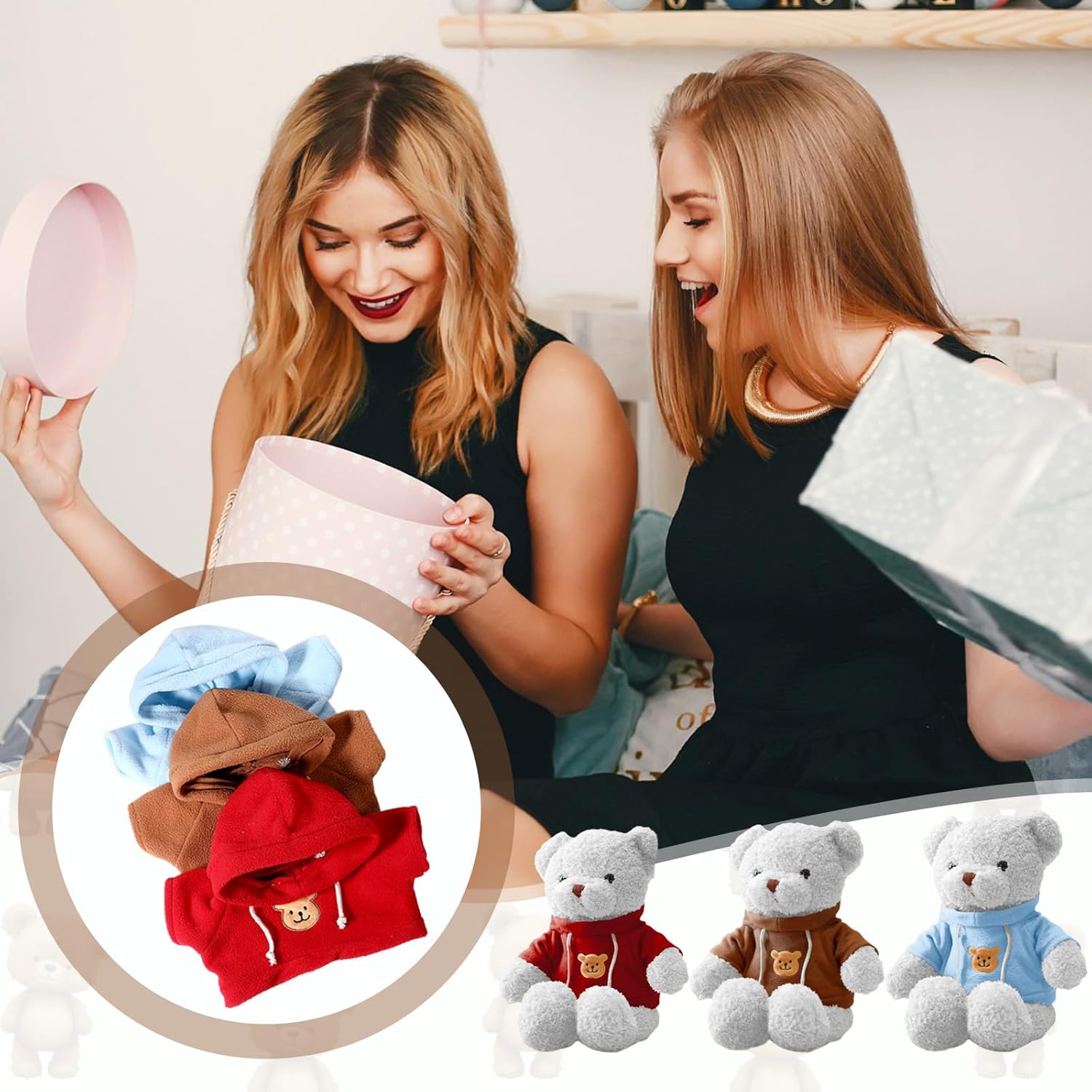 3 Pcs Build a Bear Clothes, 12-16 Inch Bear Hoodie Red Blue Brown Stuffed Animal Clothes Cute Cute Clothes Hat Kawaii Plush Clothes Bear Hoodie Sweater