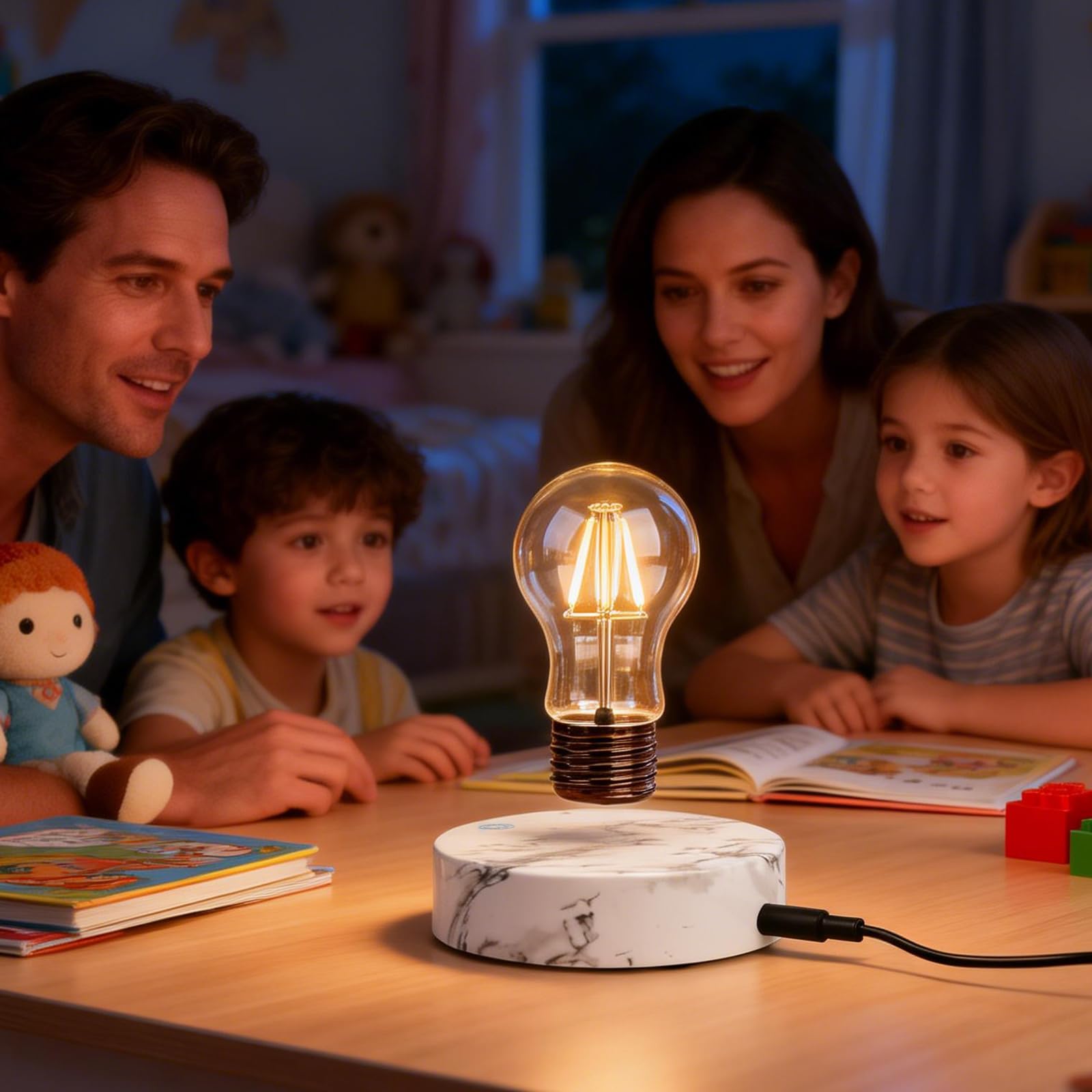 Magntive Schwebende Lampe, schwimmende schwebende Glühbirne mit rundem Marmorsockel, Schreibtischlampe, kabellose schwimmende LED-Lampe, einzigartiges Geschenk, modernes minimalistisches Nachtlicht