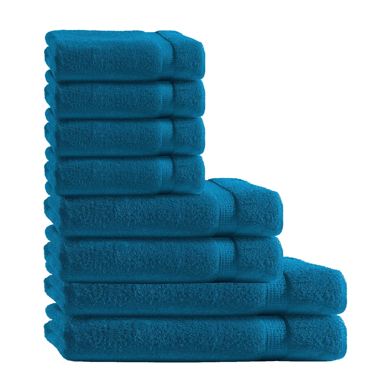 Müskaan 8 TLG Frottee Handtücher Set | 4er Gästetuch 30x50 cm | 2er Handtuch 50x100 cm | 2er Duschtuch 70x140 cm | 100% Baumwolle mit Bordüre | Uni Petrol