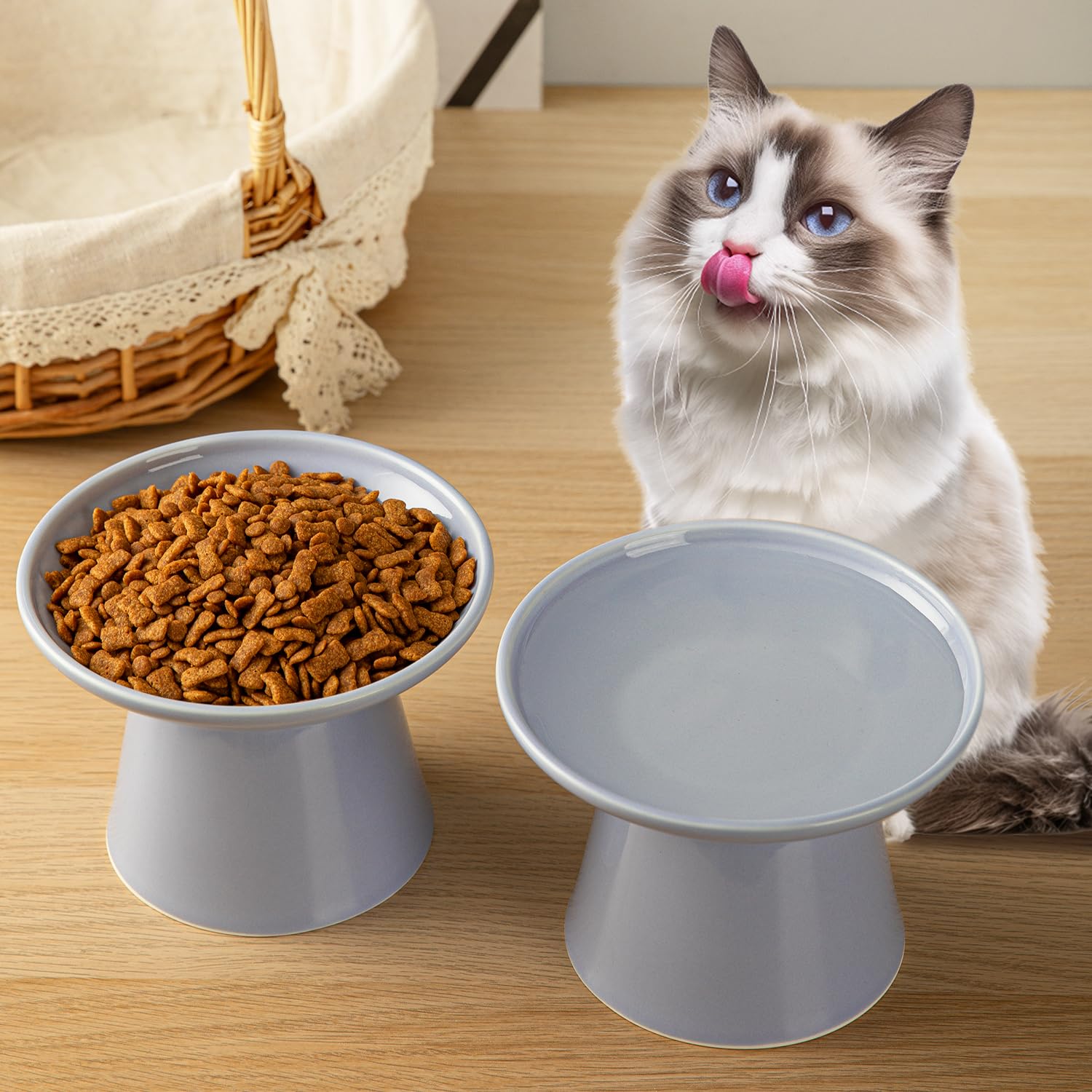 Erhöhte Futternäpfe für Katzen, Keramik, 15,7 cm breit, 2