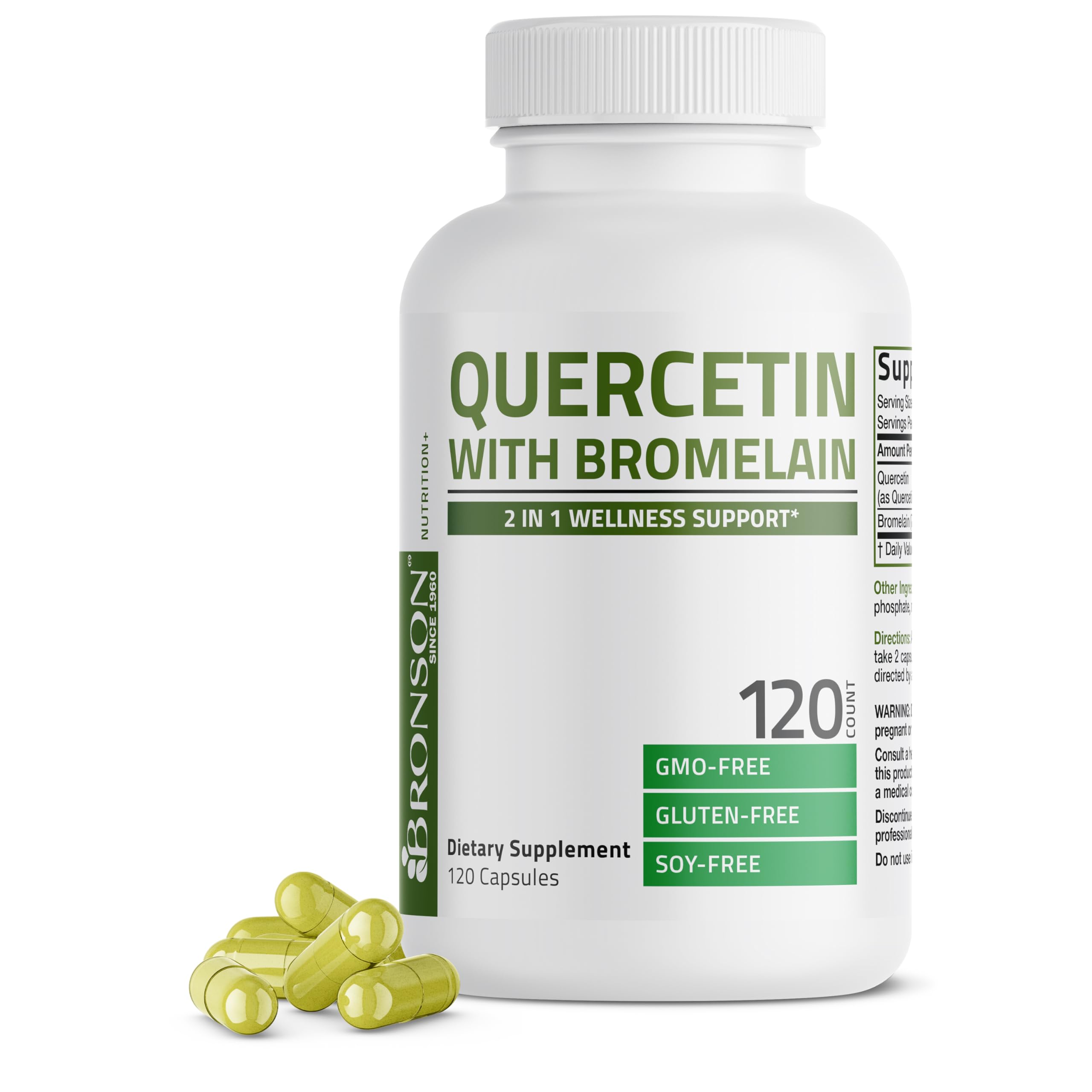 Bronson Quercetin with Bromelain 2-in-1 Wellness Support, 120 Capsules 120 Count (Pack of 1)