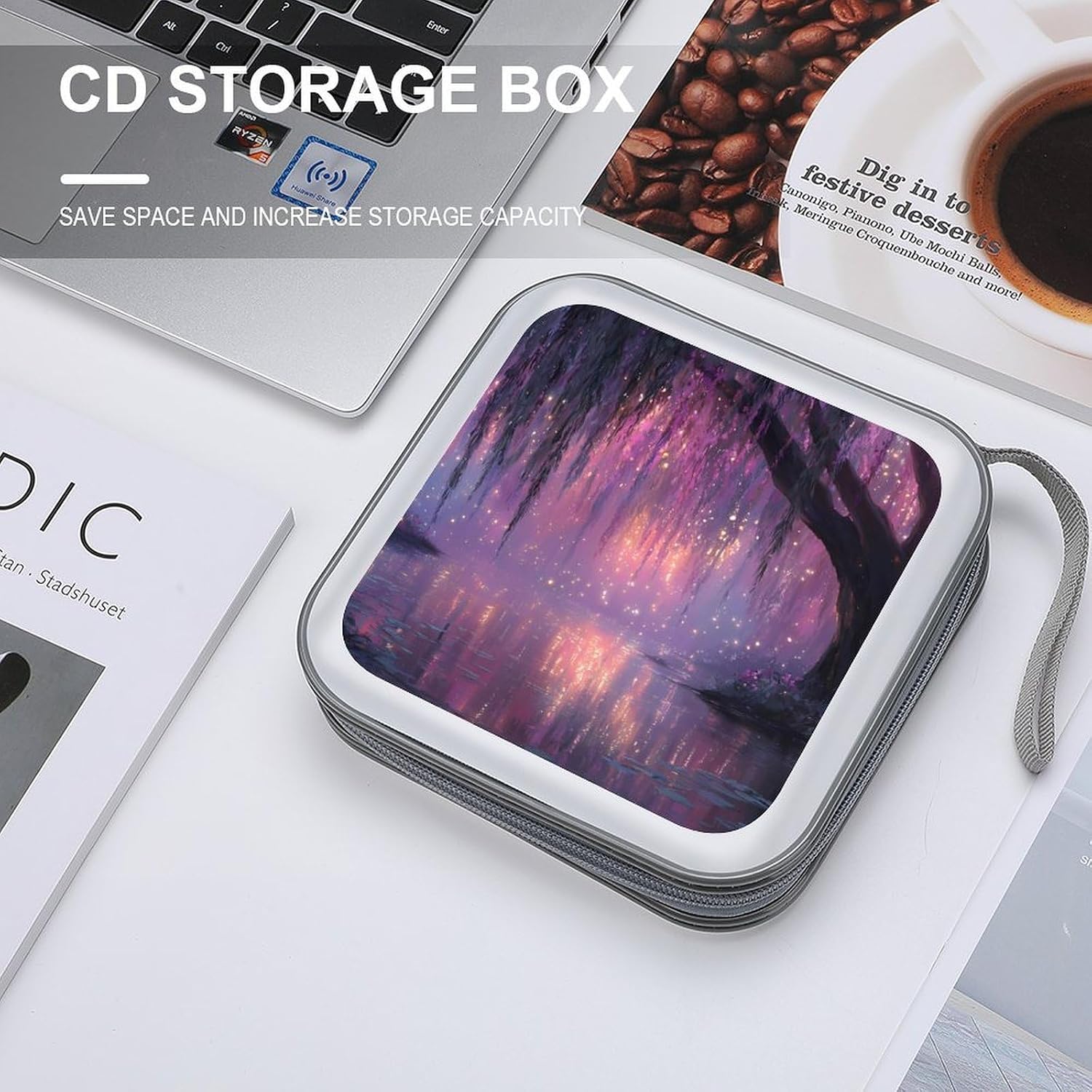 Magical Forests Creek Glowing CD Case DVD Storage Holder Binder 40 Capacity | protective,hard case,protable loop,travel car use,zippered closure