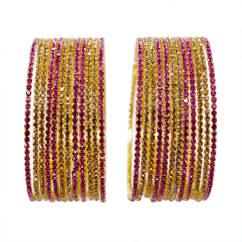 Zircon Gemstone Studded Glossy Finished Bangle Set (Pack of 24)