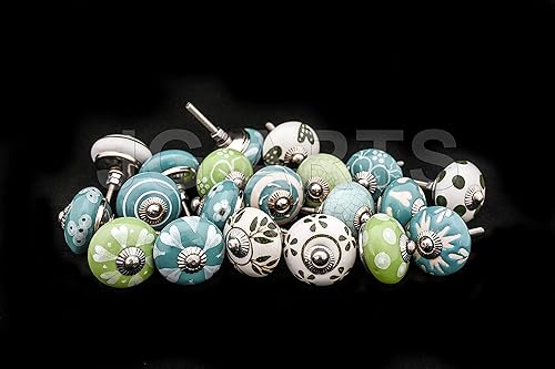 Miniatura 5 de 20 pomos de cerámica para puerta de cerámica, color azul aguamarina, turquesa, verde y blanco, crema, manijas de armario, tiradores de cajón