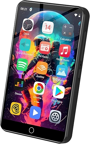 Leitor de MP3 de 80 GB com Bluetooth e WiFi, tela sensível ao toque de 4 polegadas, leitor de MP3 com Spotify, Audible, Amazon Music, leitor de música Android com alto-falante, rádio FM, e-book,