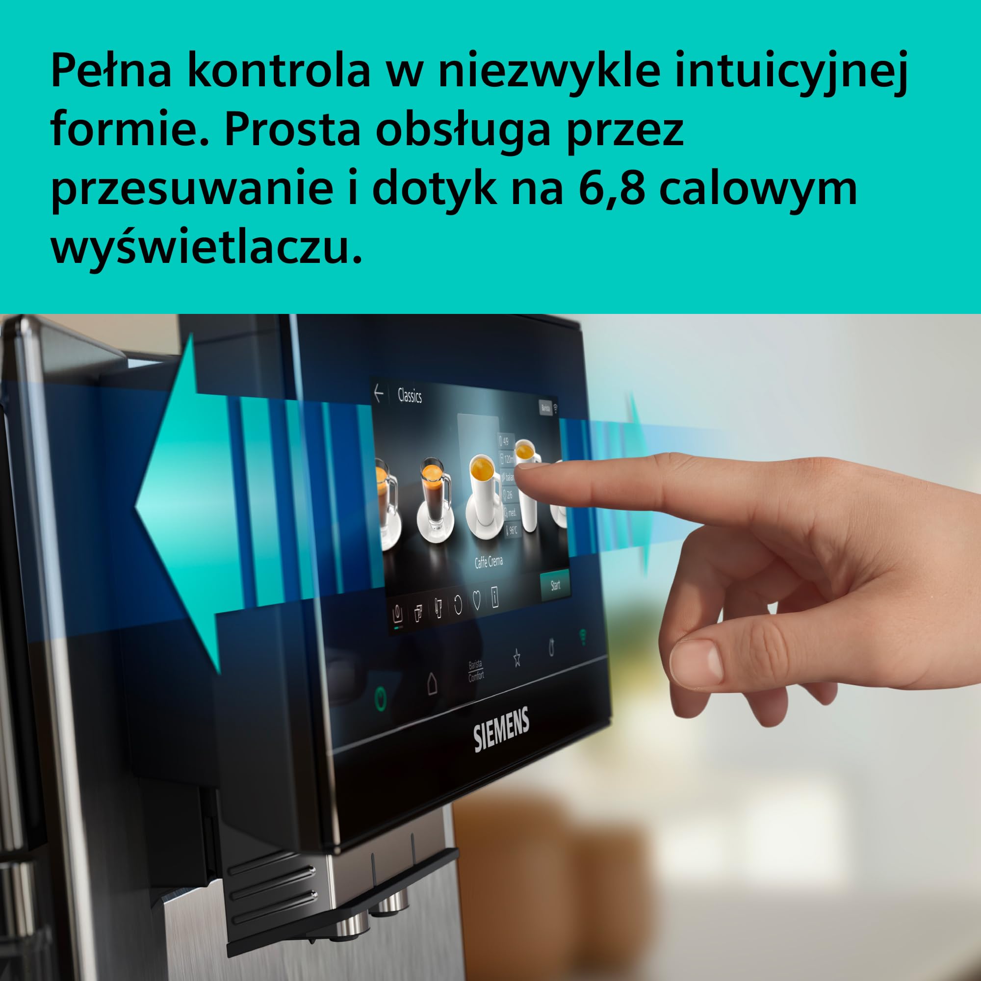 Siemens, automatyczny ekspres ciśnieniowy, EQ900 plus iAroma, automatyczne czyszczenie i odkamienianie, spersonalizowane ustawienia smaku, precyzyjne mielenie, stal nierdzewna, TQ923EZ3