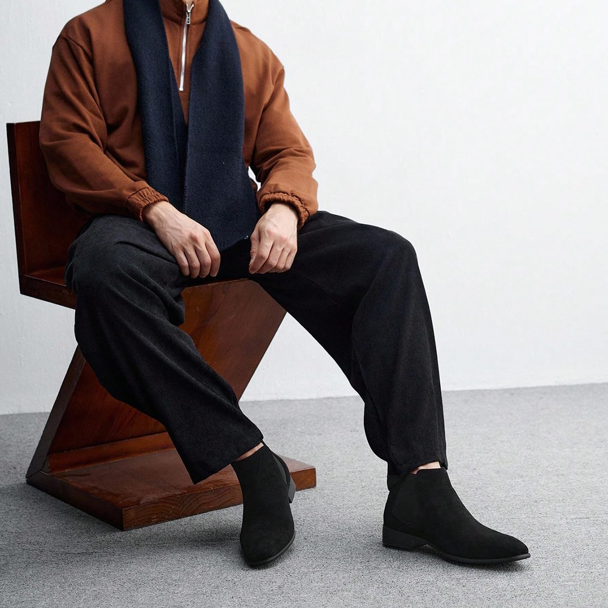 Men's Chelsea Boots Suede Casual Ankle Boots Dress Boots Elastic Slip on Boots for Men Classic Shoes