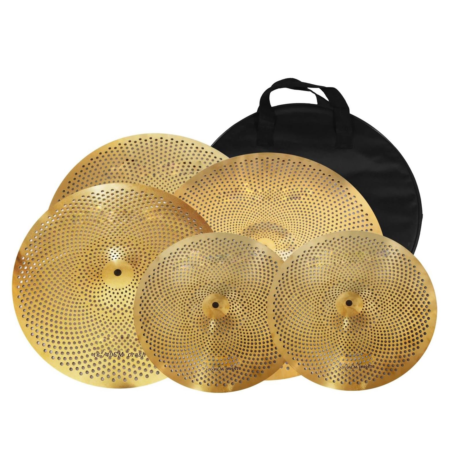 Standard Cymbales Pack De Cymbales À Faible Volume Performance Professionnelle 14 Charlestons 16/18 Crash 20 Pouces Ensemble 5 Sourdines(Golden)