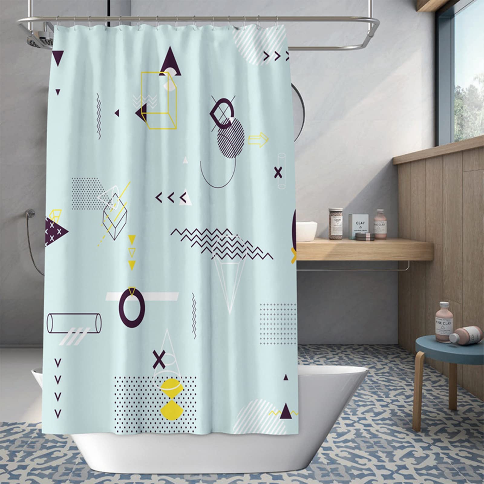 Rideau de douche anti-moisissure géométrie abstraite KnSam 180x200 en polyester imperméable