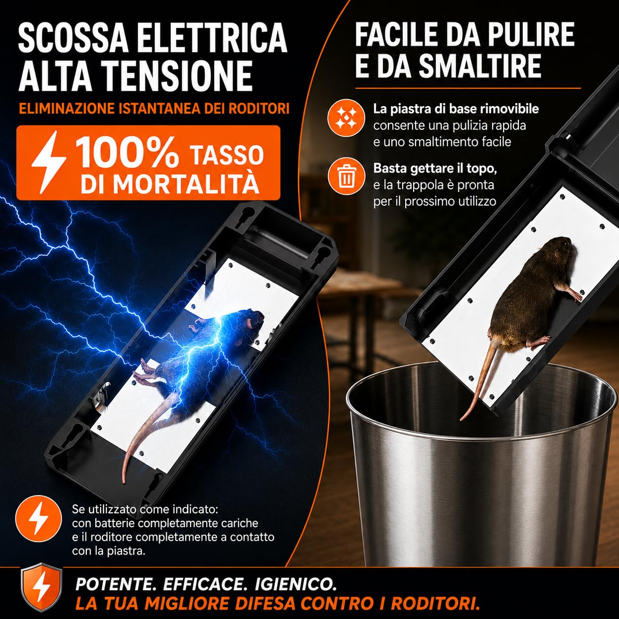 Trappola per Topi Elettrica, Trappole per Topi a Batteria da 2000 V, Potente per Uccidere i Topi All'istante, Adatta per Cucine, Magazzini e Soffitte, Efficace per Piccoli Topi (naranja)